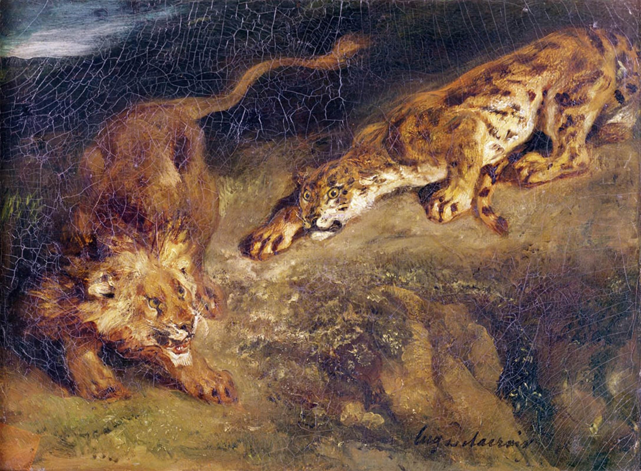 SERENDIPITP Vintage Wall Art Canvas Nordic Poster Canvas Print Picture Tiger and Lion by Ferdinandeugene Delacroix Wall Art Poster for Home Decor 60x90cm