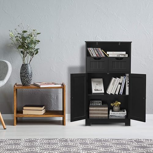 Miniatura 4 de GLACER Armario de suelo multifuncional gabinete de baño independiente con cajones extraíbles y estante ajustable para baño sala de estar dormitorio