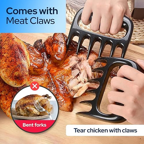 Miniatura 6 de American Brand - Trituradora de pollo profesional de 3 capas con bandeja extraíble, garras de carne, cepillo, herramienta trituradora de pechuga de