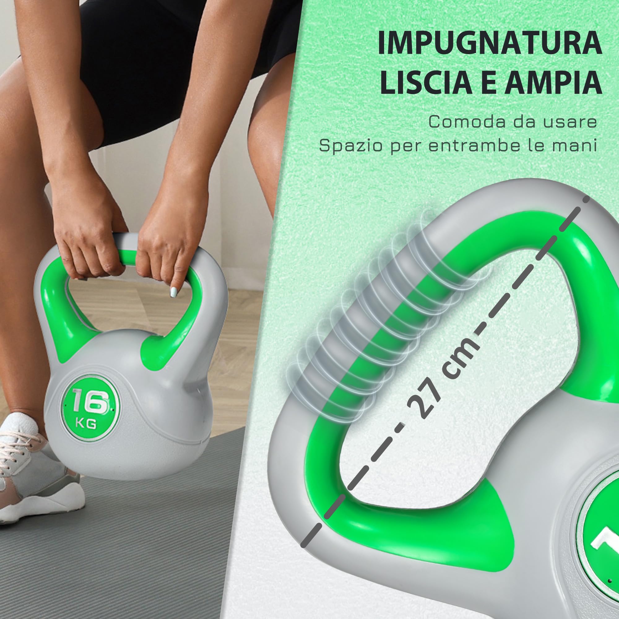 SPORTNOW Kettlebell in PU e Sabbia con Base Piatta e Impugnatura pratica per Stacchi, Squat e Sollevamenti