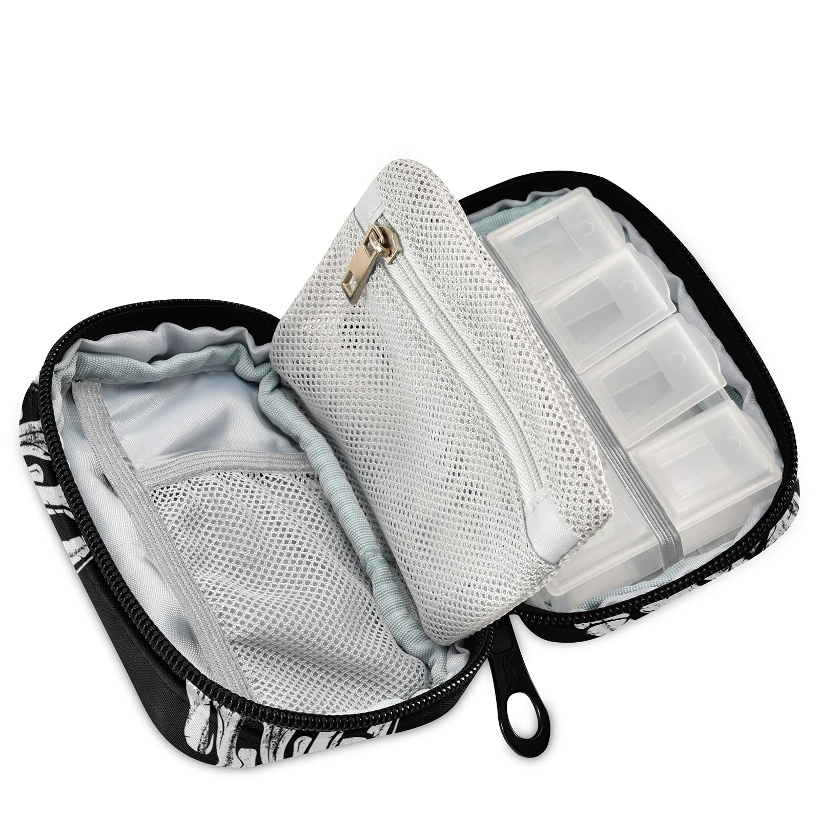Naanle Hand Skull Pill Box 7 Day Pill Case Travel Pill Organizer Bag with Zipper Portable Weekly Case Compact Size for Vitamin Supplement Holder