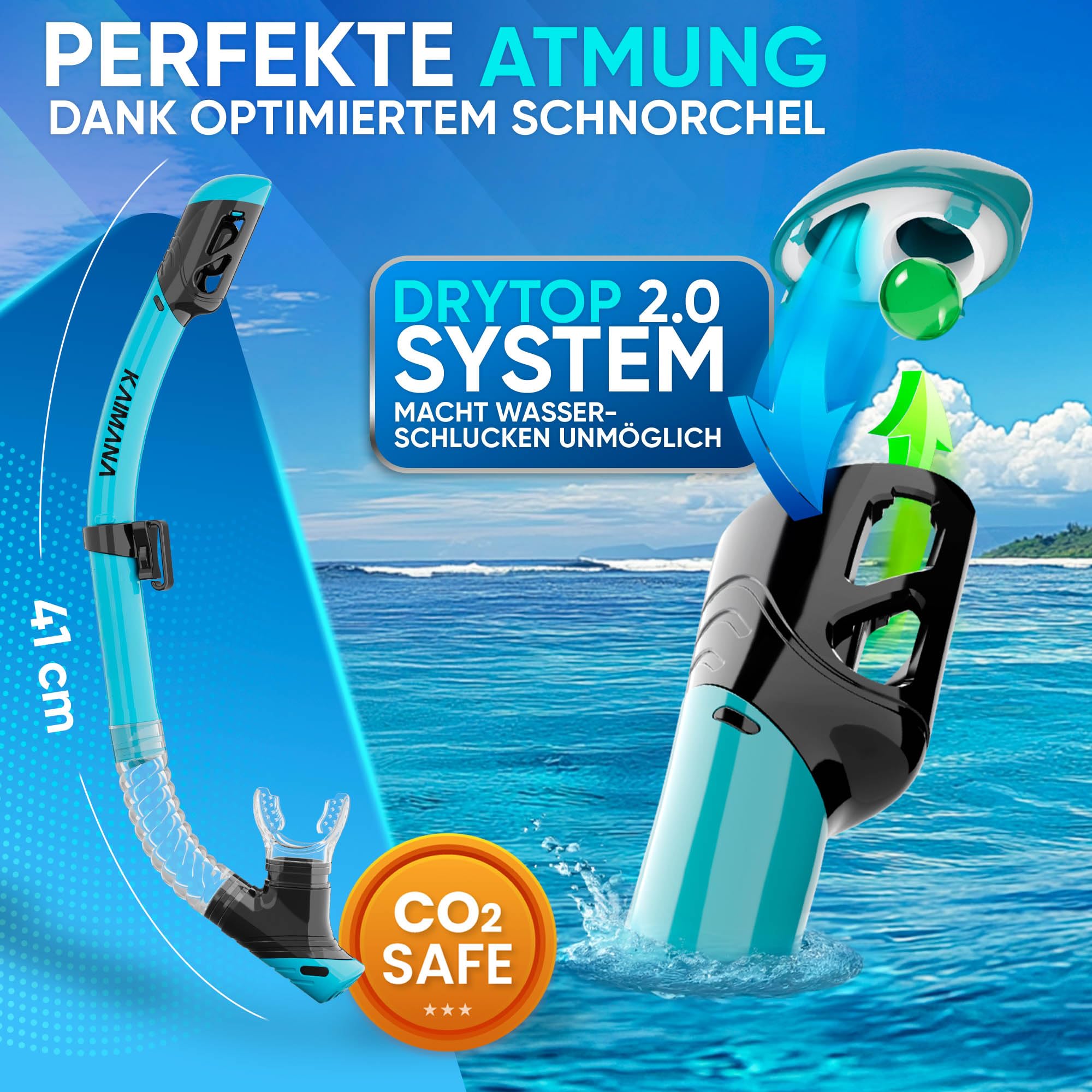 Das Neue KAIMANA® AquaVision Elite Schnorchelset für Erwachsene inkl. Tragetasche, Bequeme Taucherbrille Erwachsene, Alternative zur Schnorchelmaske, Taucherbrille mit Stoffband/Silikonstrap