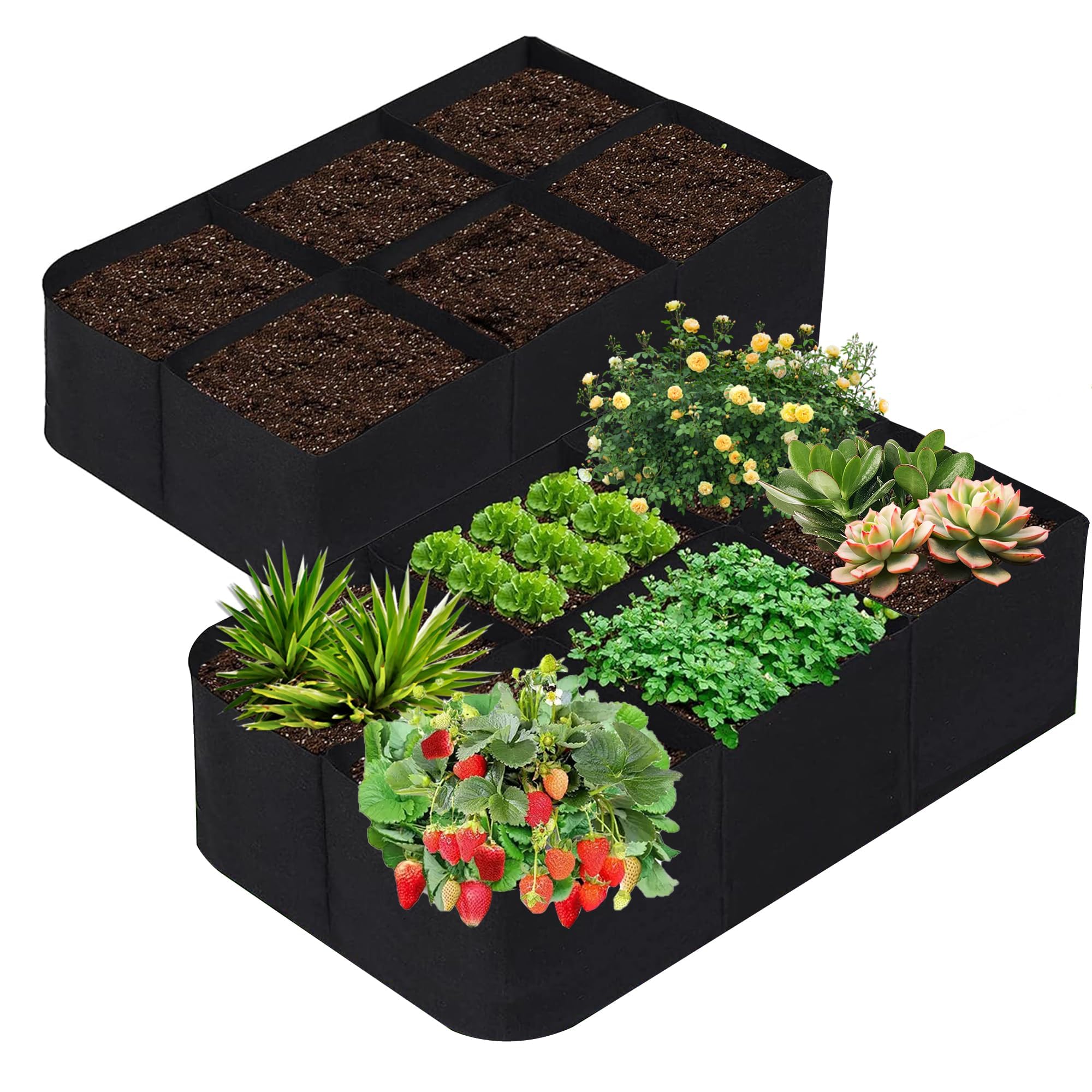 2 Packs,6 Grids Plant Grow Bags, Fabric Grow Bags, 4x2x1ft. 57 Gallon Fabric Raised Garden Bed, Potato Tomato Planter Durable Grow Bags for Outdoor Garden Flowers Vegetables