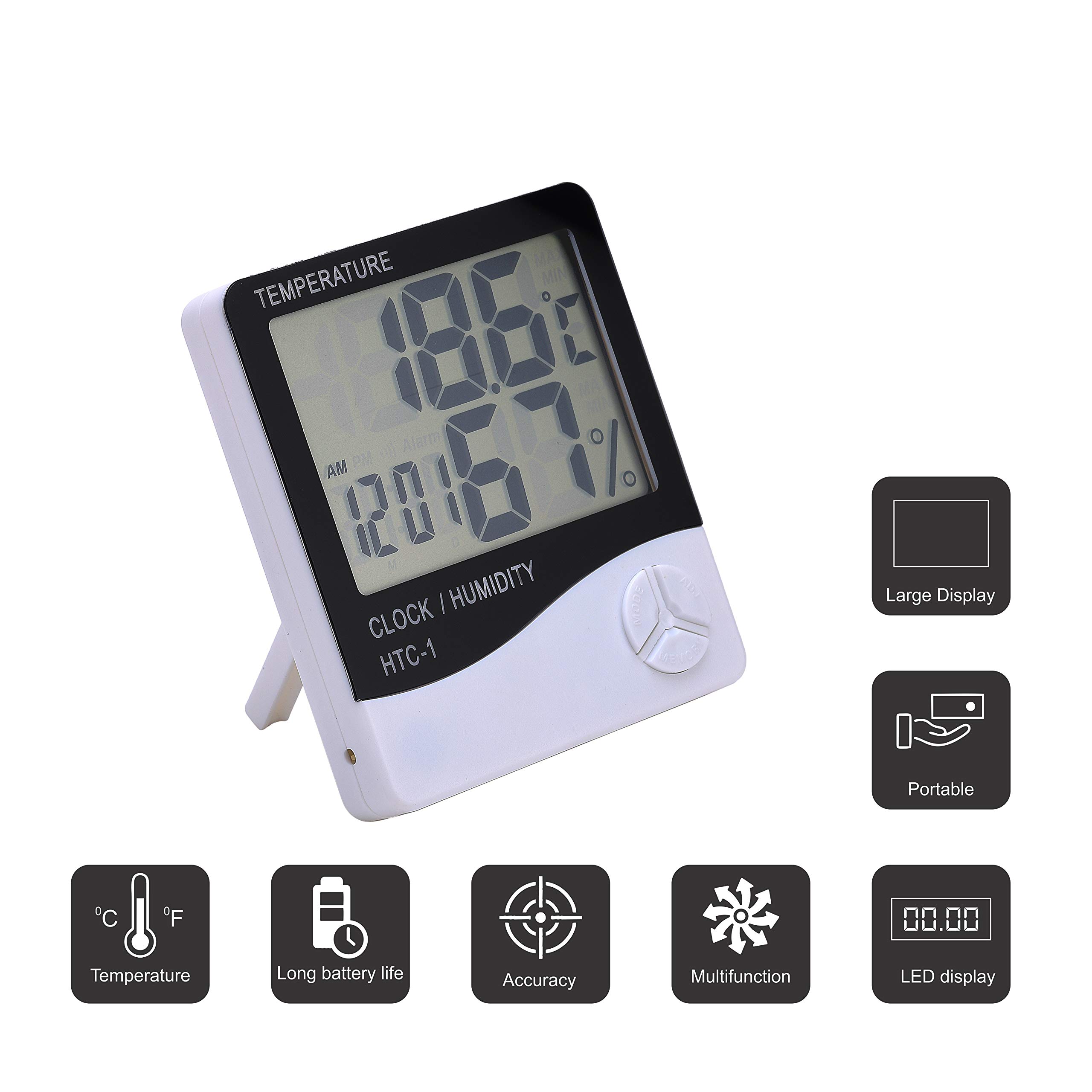 Thermocare Time Digital Room Thermometer with Humidity and Accurate Temperature Indicator Wall Mount LED Clock (White)