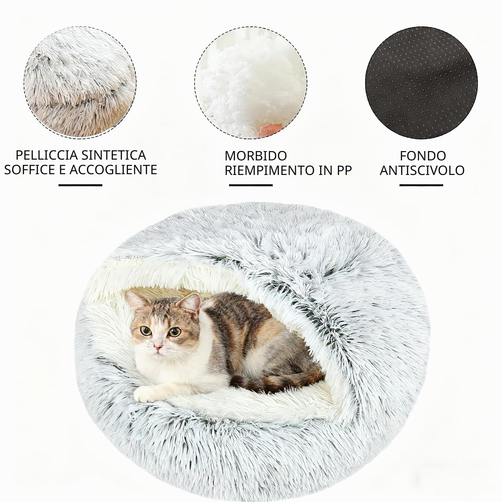 Letto soffice per Cani a Forma di Conchiglia Cuccia per Gatti da 60 cm Calmante Soffice Peluche Letto per Animali Domestici Divano per Lettino Gatto Cesto per Gatto e Cane (Grigio, 60cm)