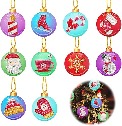 SKRYUIE Kit de pintura de diamantes DIY para árbol de Navidad, tarjetas colgantes colgantes para adultos y niños 5D de taladro completo de diamantes