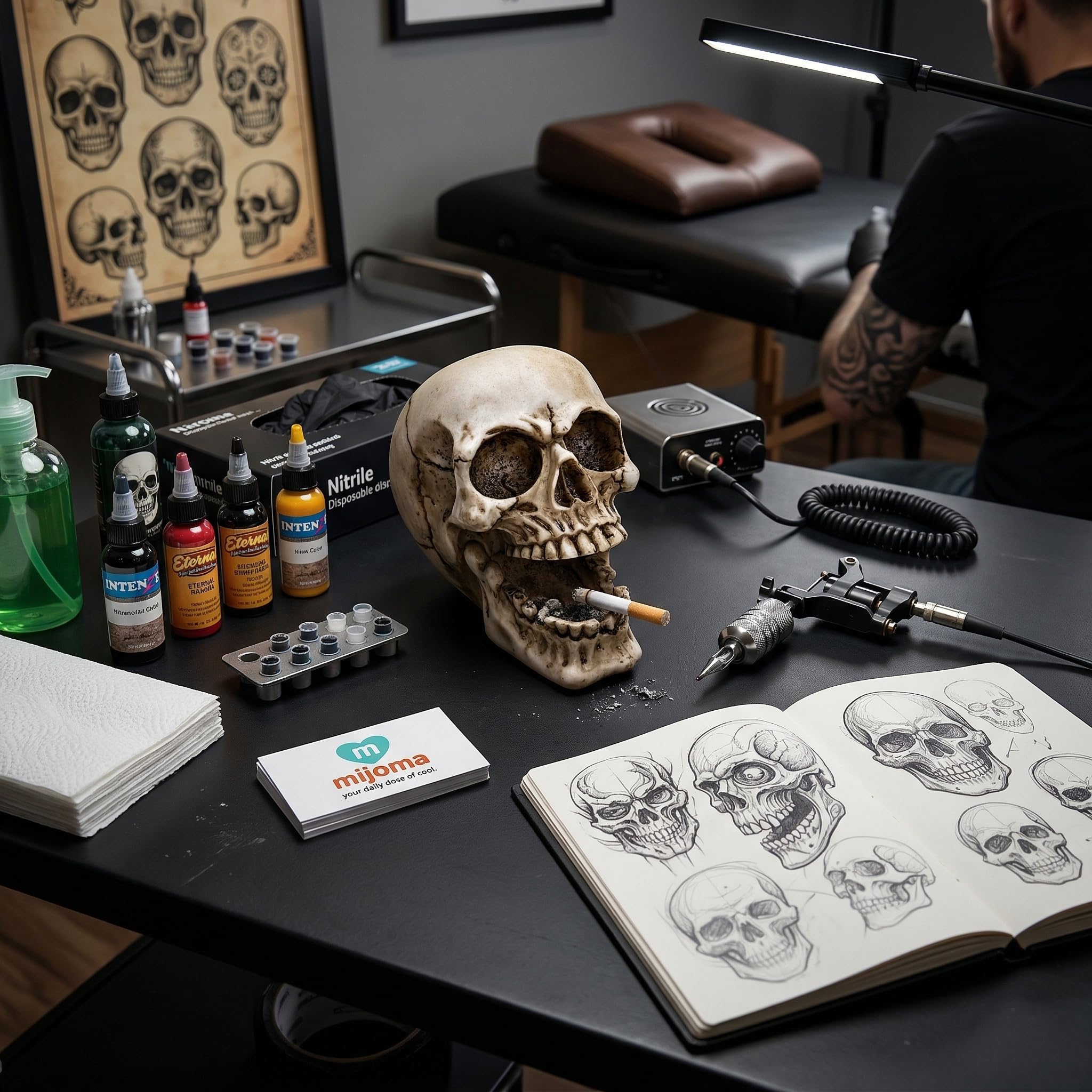 MIJOMA Gothic popielniczka – czaszka z otwartymi ustami – dekoracyjny design z poliresin – efektowna czaszka przyciągająca wzrok, idealna dla baru, lounge i fanów horroru