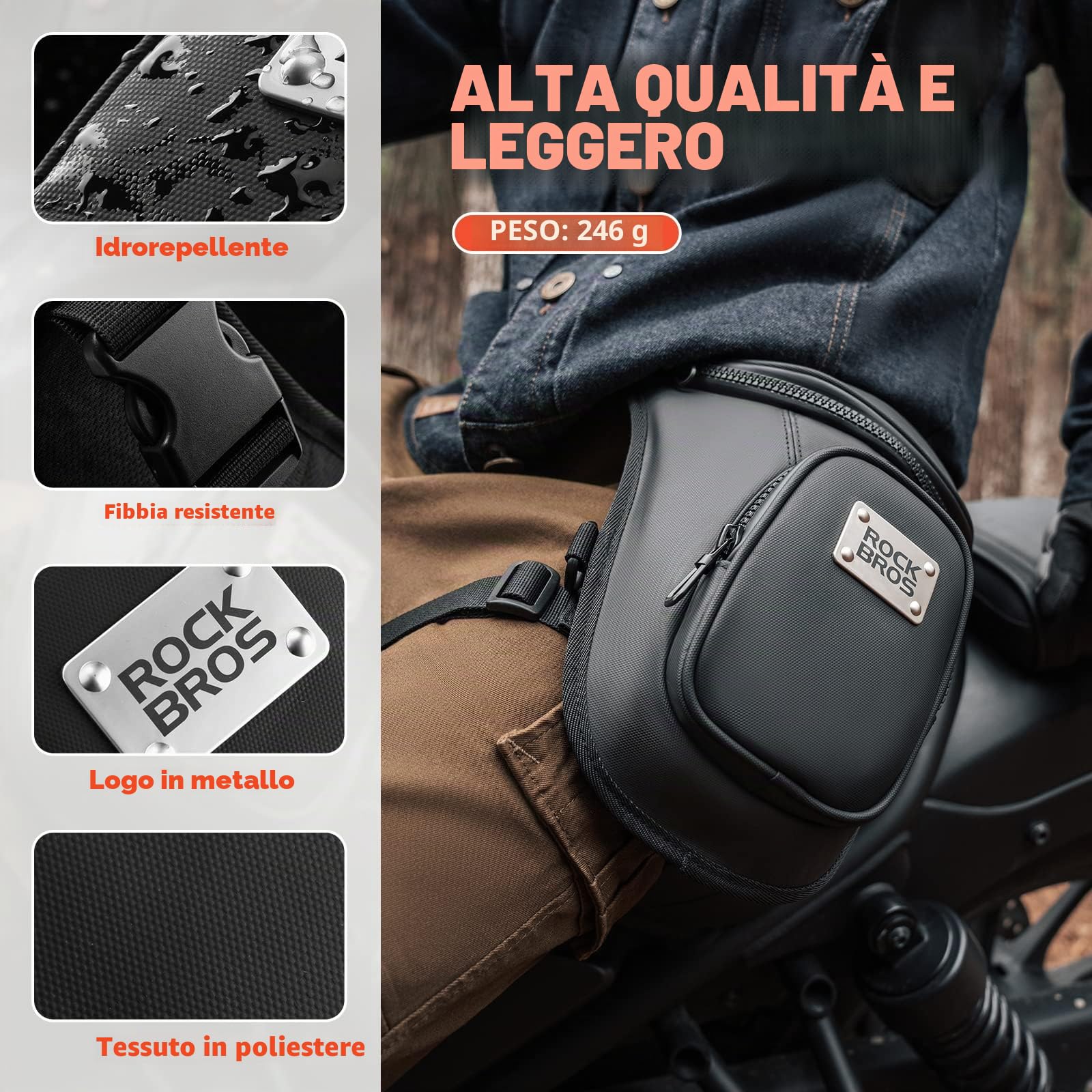 ROCKBROS Marsupio da Gamba Moto, Borsa Sportivo a Tracolla, Marsupio Cosciale Uomo Donna, Multifunzionale per Attività Outdoor, Grande Capacità