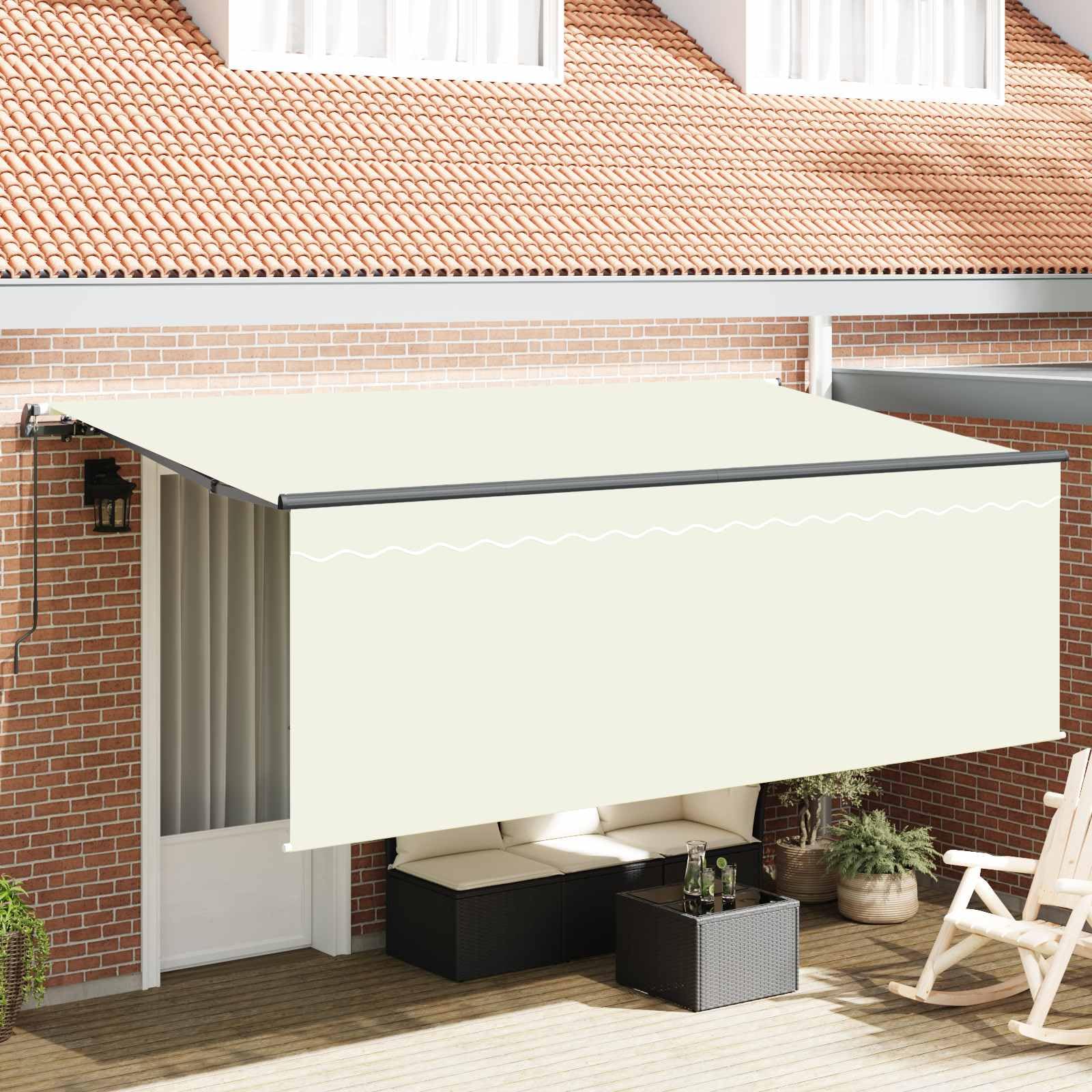 Markiza zwijana kremowa 350x200 cm z poliestru i aluminium do ogrodu i tarasu, zapewniająca cień i prywatność.