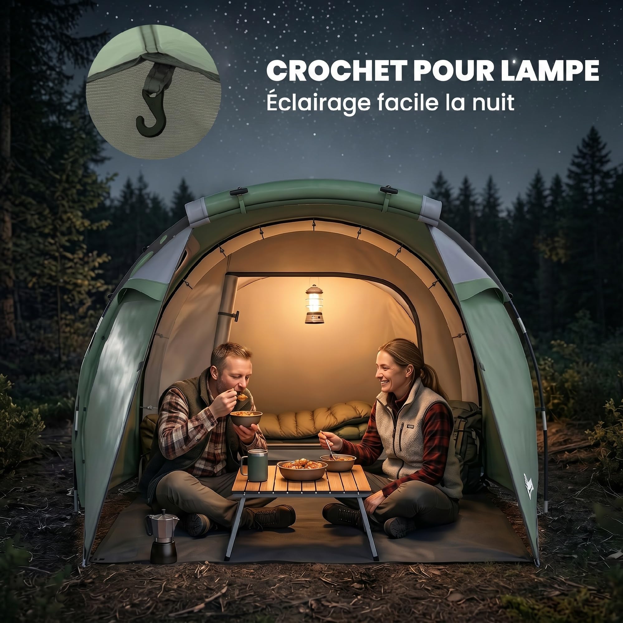 Outsunny Tenda da campeggio per famiglie per 2 persone, tenda a tunnel ventilata, facile da montare, camera da letto, soggiorno, 3 porte, finestre, 4,26 x 2,06 x 1,54 m, fibra di vetro poliestere PE