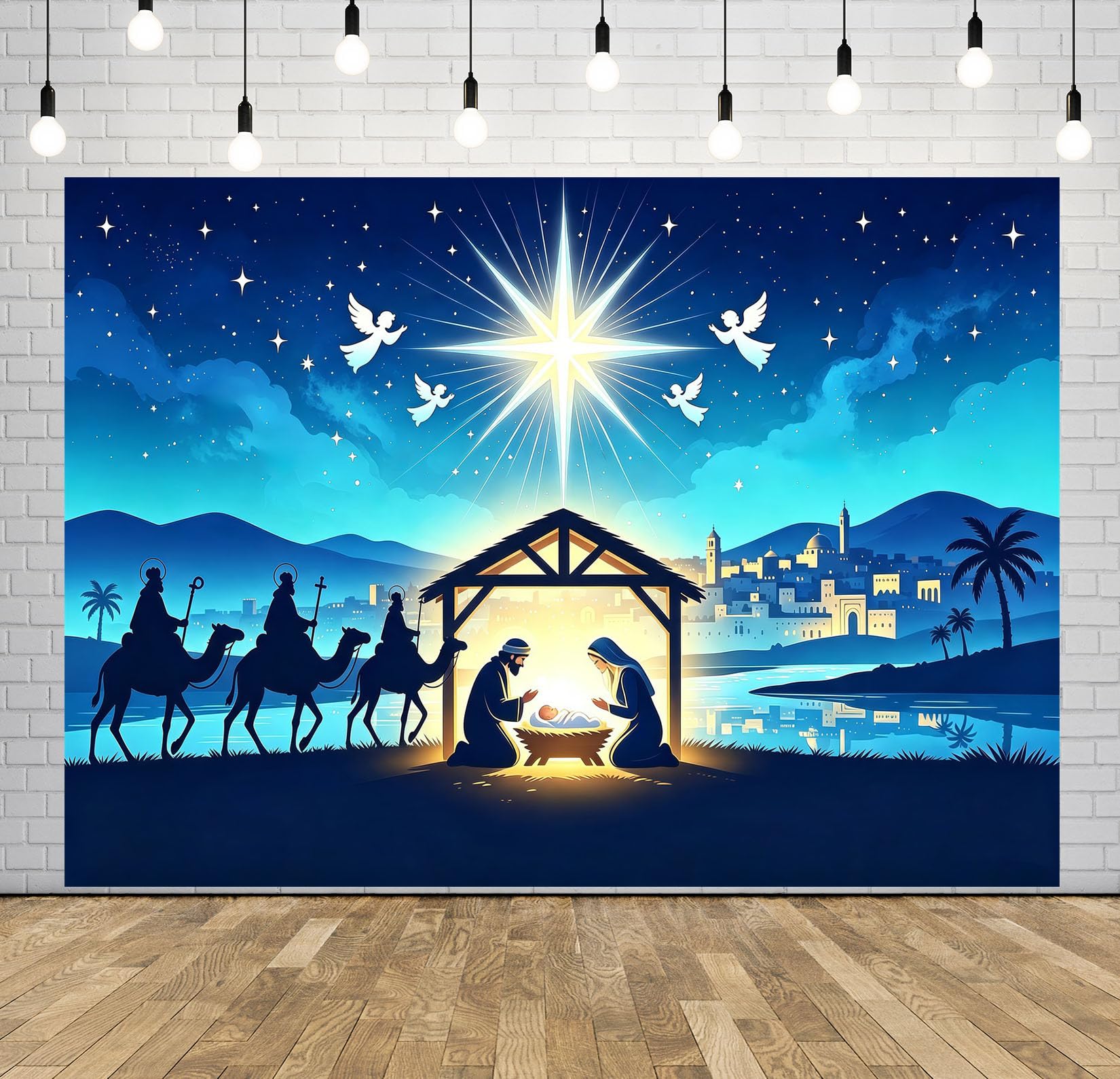 BELECO 2.5x2.5m Sfondo in tessuto Natività notte stella di Betlemme