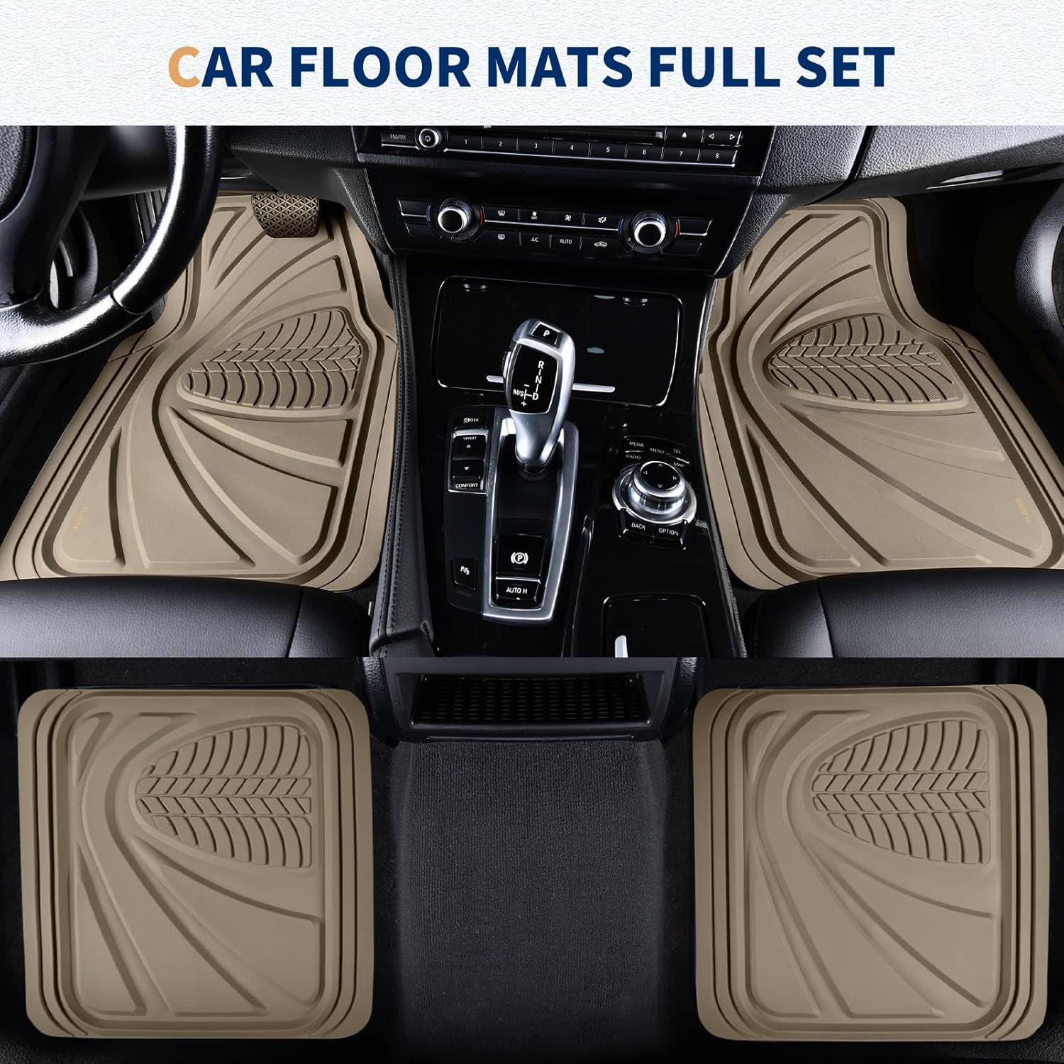 FLORICH Car Floor Mats, Waterproof Universal Heavy-Duty 4 Pieces Rubber Floor Mats for Cars, Full Set Car Mats with Anti-Slip Backing Fit for Most SUV, Vans,Trucks, Sedan(Beige) - Image 8