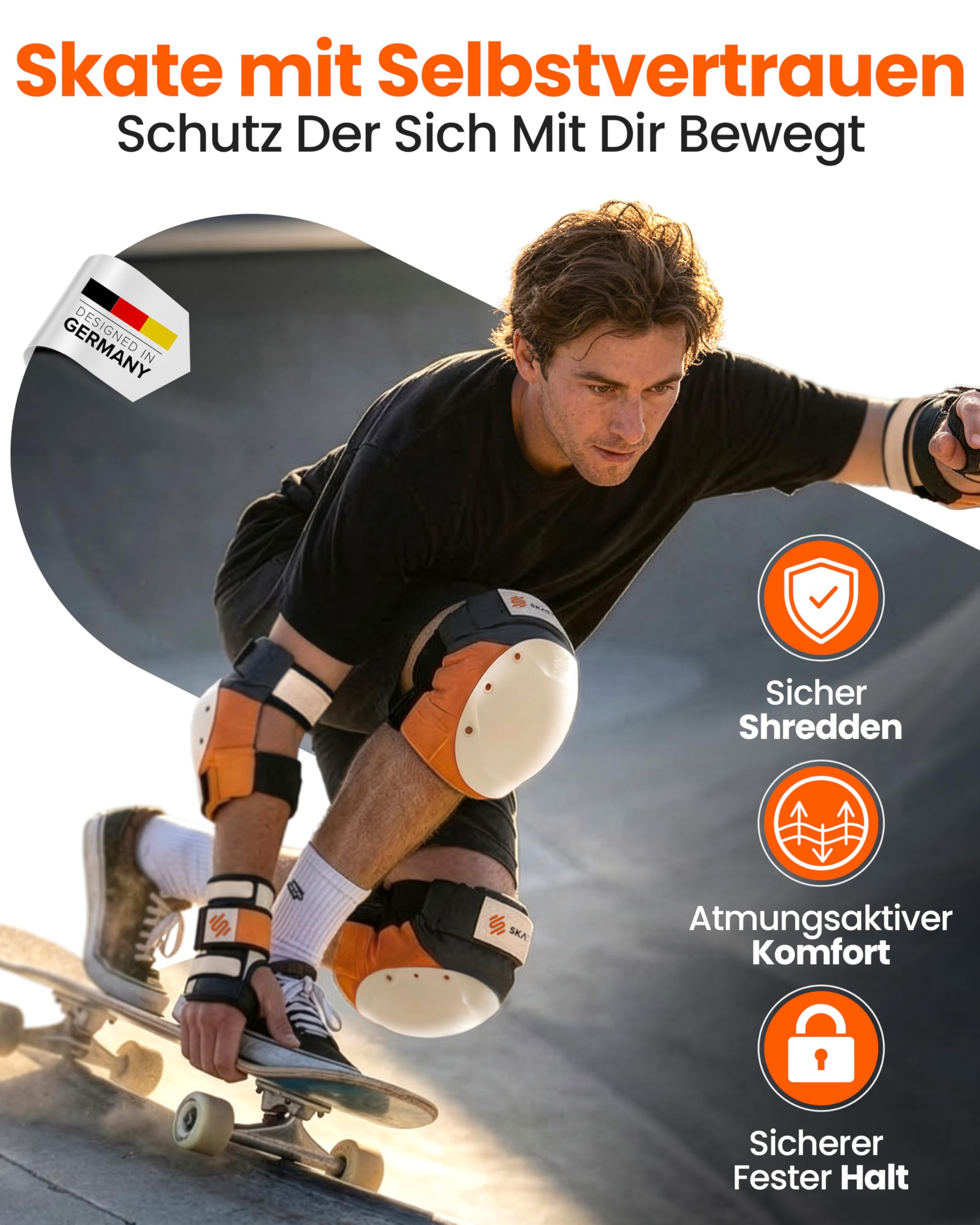 SKATEWIZ Inliner Schoner Erwachsene und Jugendliche mit Neopren-Sleeves - Protektoren Set [6er] SHIELD von Deutschem Hersteller entwickelt