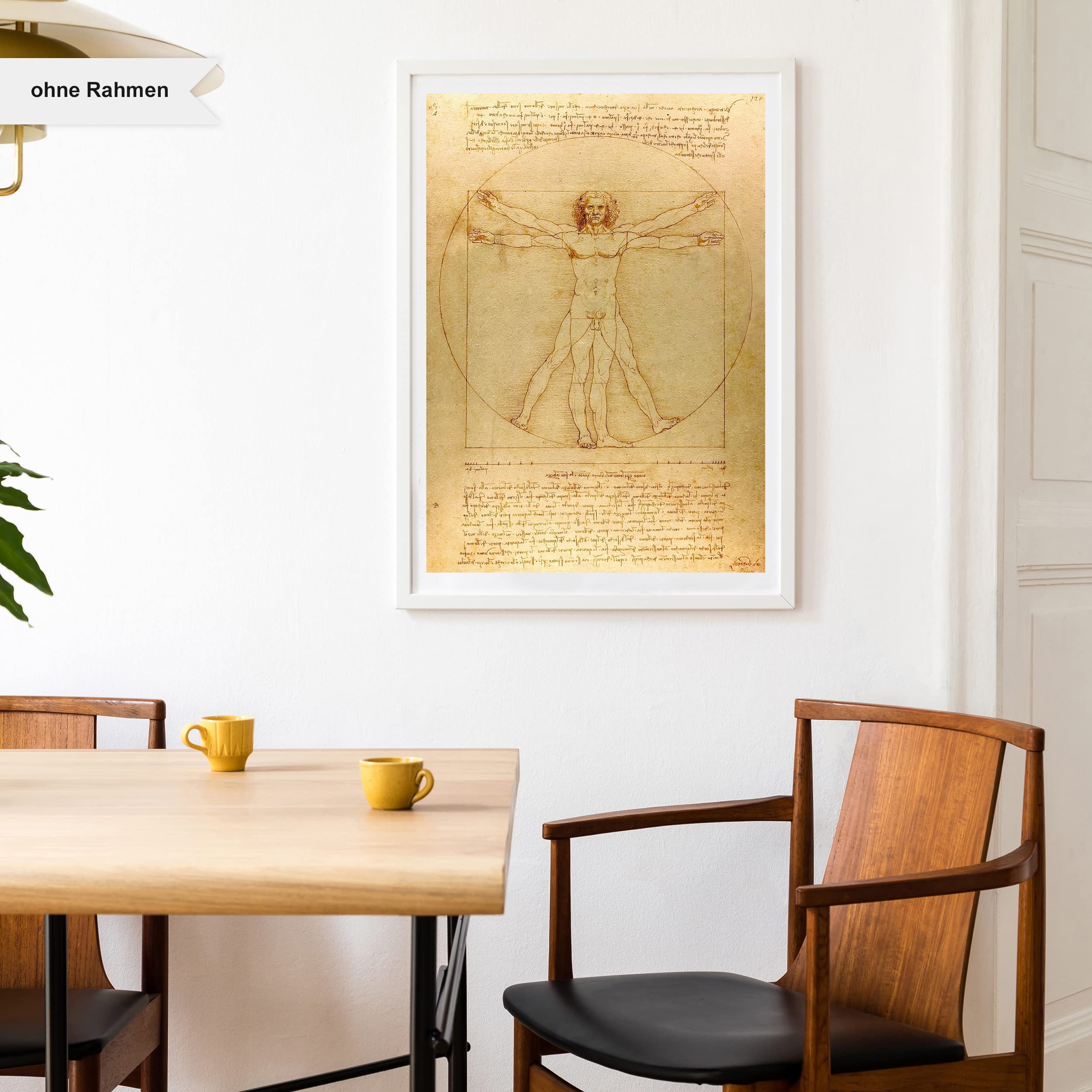 Printistico Poster Leonardo da Vinci - Vitruvianischer Mensch Kunstdruck ohne Rahmen, Wandbild - A4, A3, A2, A1, A0, XXL - Wohnzimmer, Schlafzimmer, Küche, Deko