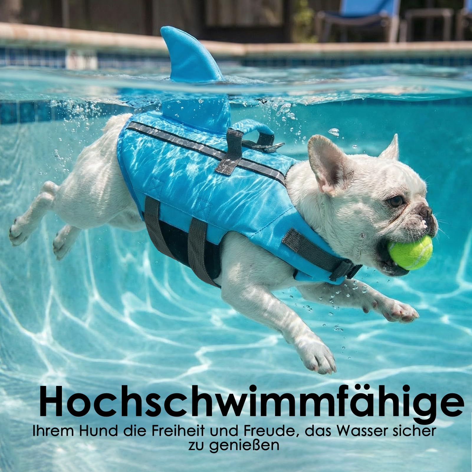 AOFITEE Hundeschwimmweste Hai Klein, Verstellbar Schwimmweste Hund Haiflosse mit Rettungsgriff, Reflektierende Hunde Schwimmweste Hohe Flotation Schwimmweste Rettungsweste für Kleine Hunde, Blau, S