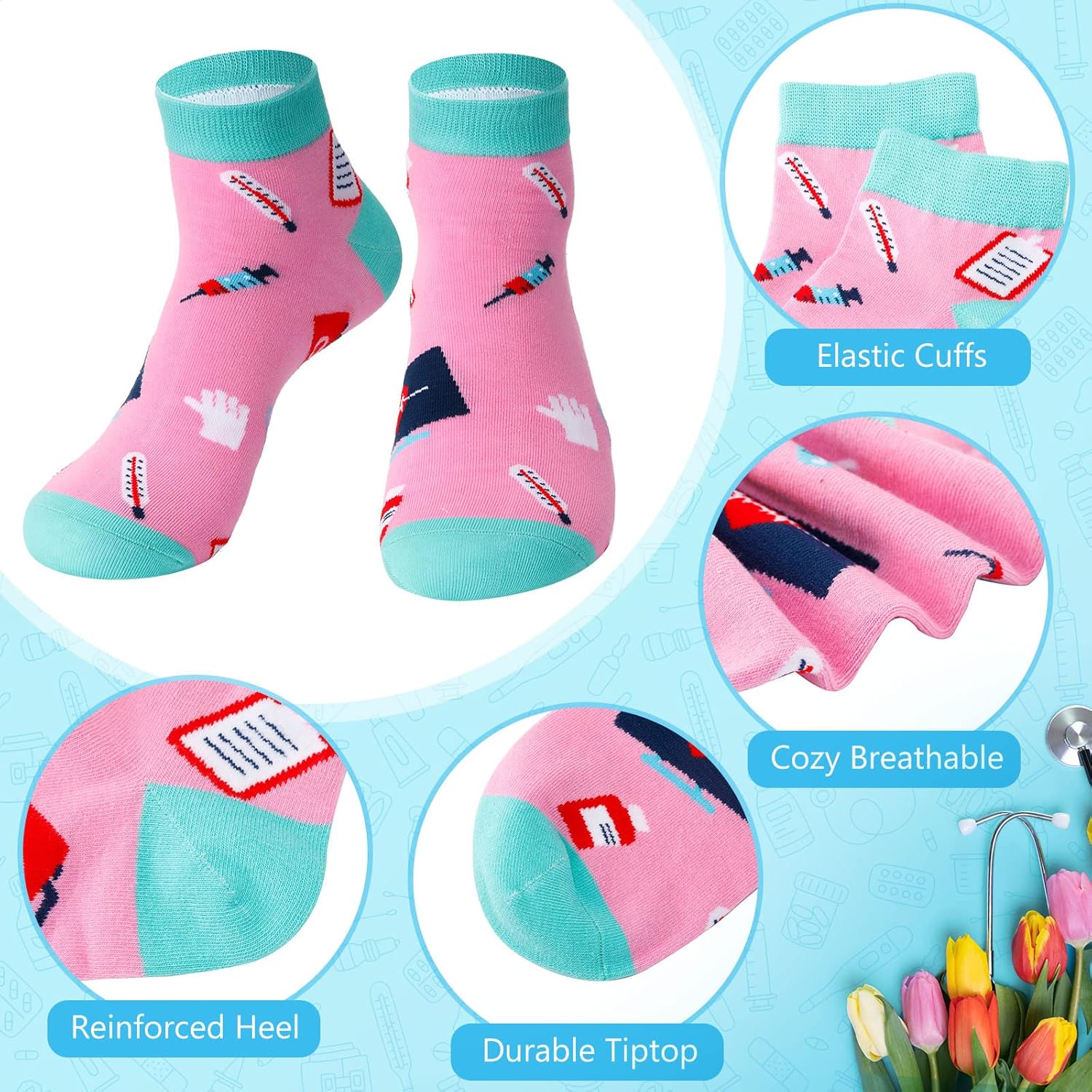 Retisee 8 Pairs Novelty Nurse Socks Nurse Appreciation Gifts for Women Cute Occupation Medical Socks for Nurses Doctor Hospital Workers - Image 3