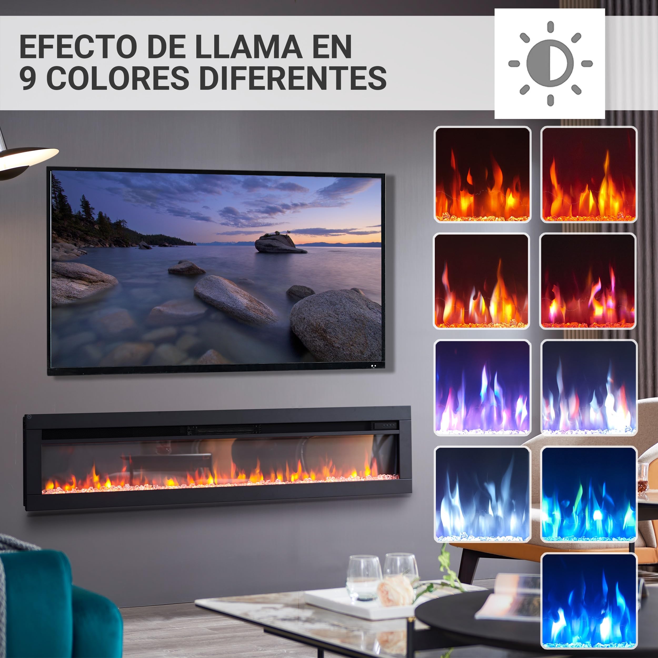 BALDERIA Agnes 60 - Chimenea electrica Decorativa de Pared con Efecto Llama 3D y calefaccion — view 3