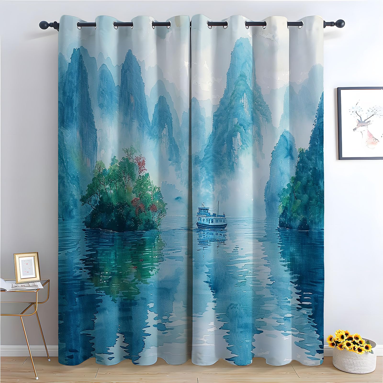 Rideaux motif floral pour bloquer le vis-à-vis salon et chambre