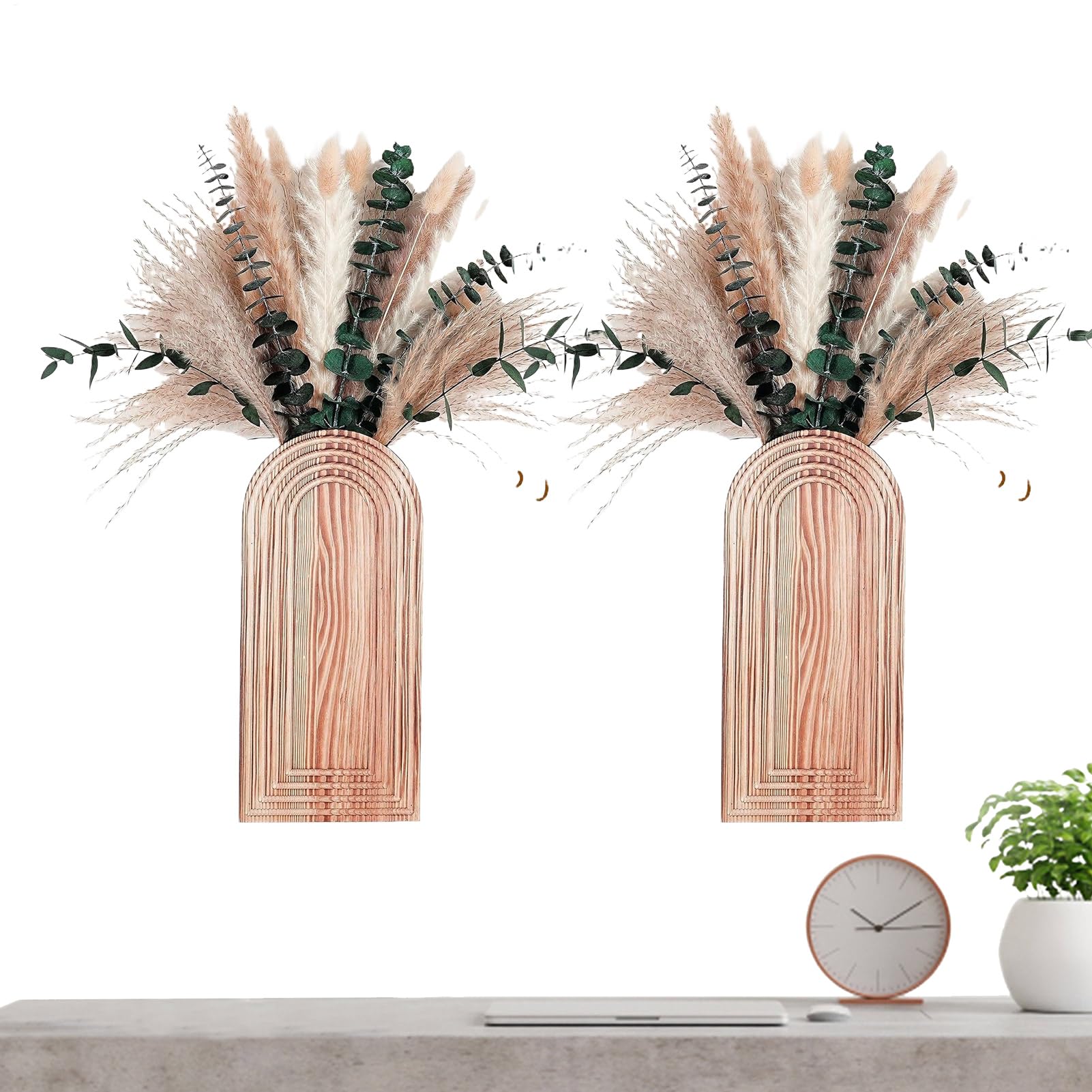 Vase mural en bois lot de 2 pour fleurs style boho et déco naturelle d'intérieur