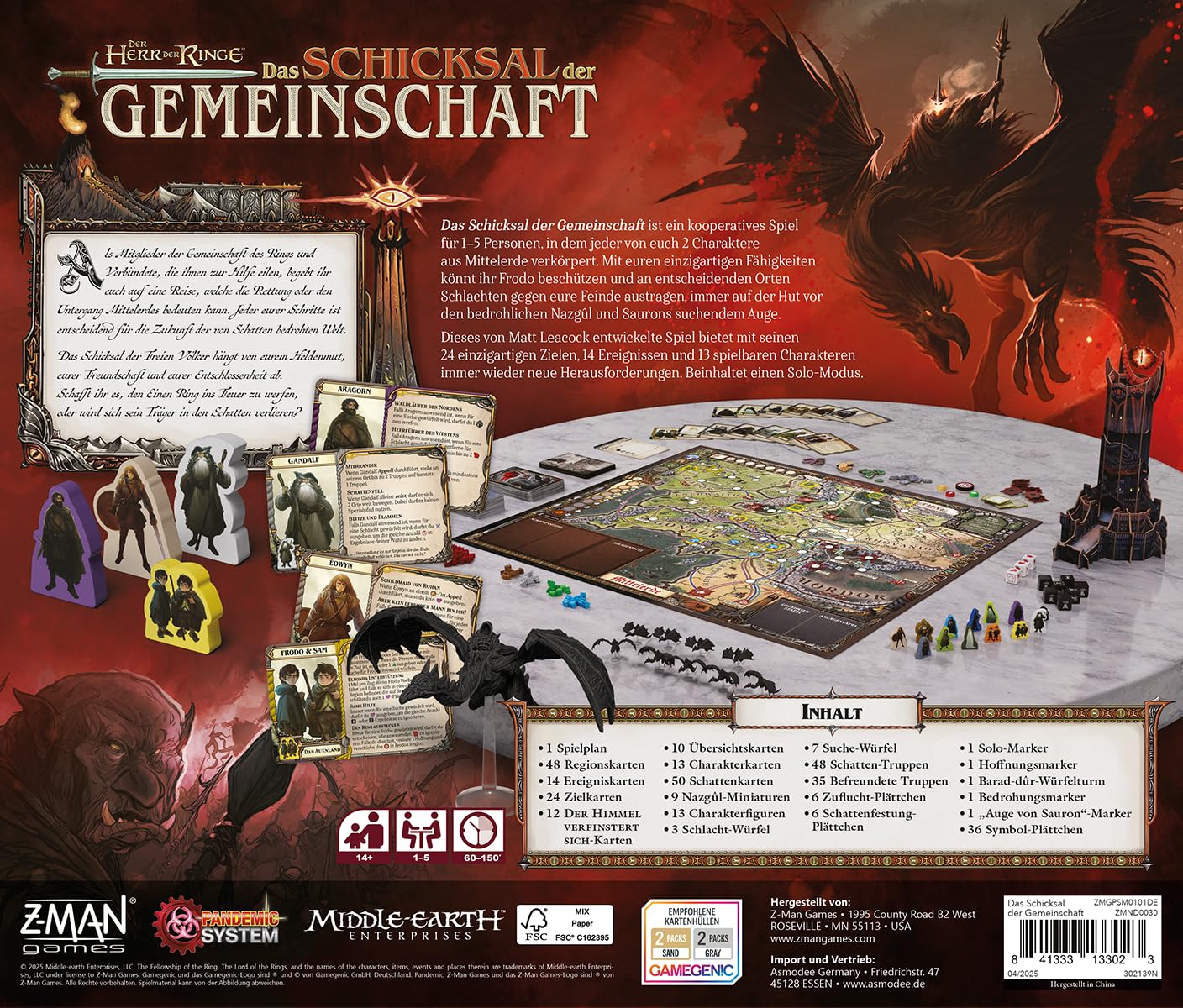 Z-Man Games Der Herr der Ringe: Das Schicksal der Gemeinschaft, kooperatives Brettspiel mit dem Pandemic-System, strategisches Kennerspiel in Mittelerde für 1 bis 5 Spieler, deutsche Version