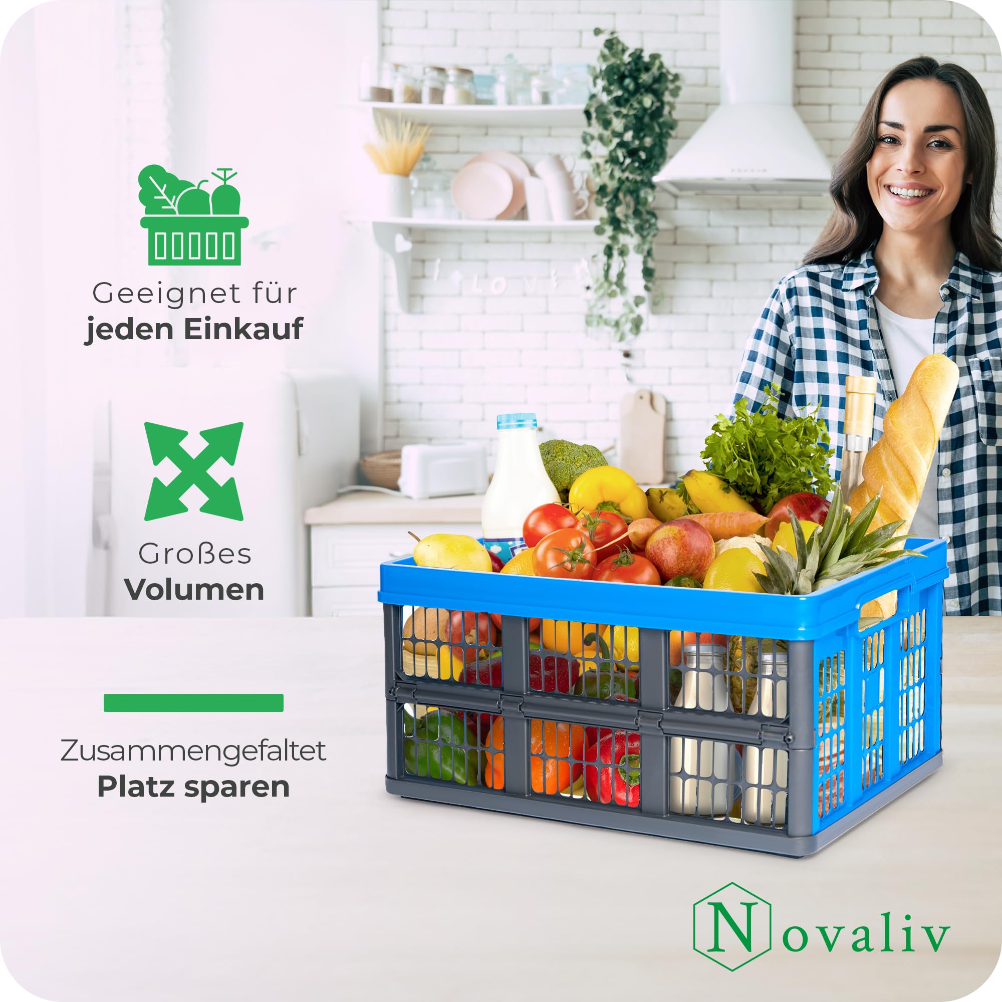 Novaliv Klappbox 45l Blau 10er Set - Faltbare Korbbox mit praktischen Tragegriffen - Vielseitige Aufbewahrungsbox