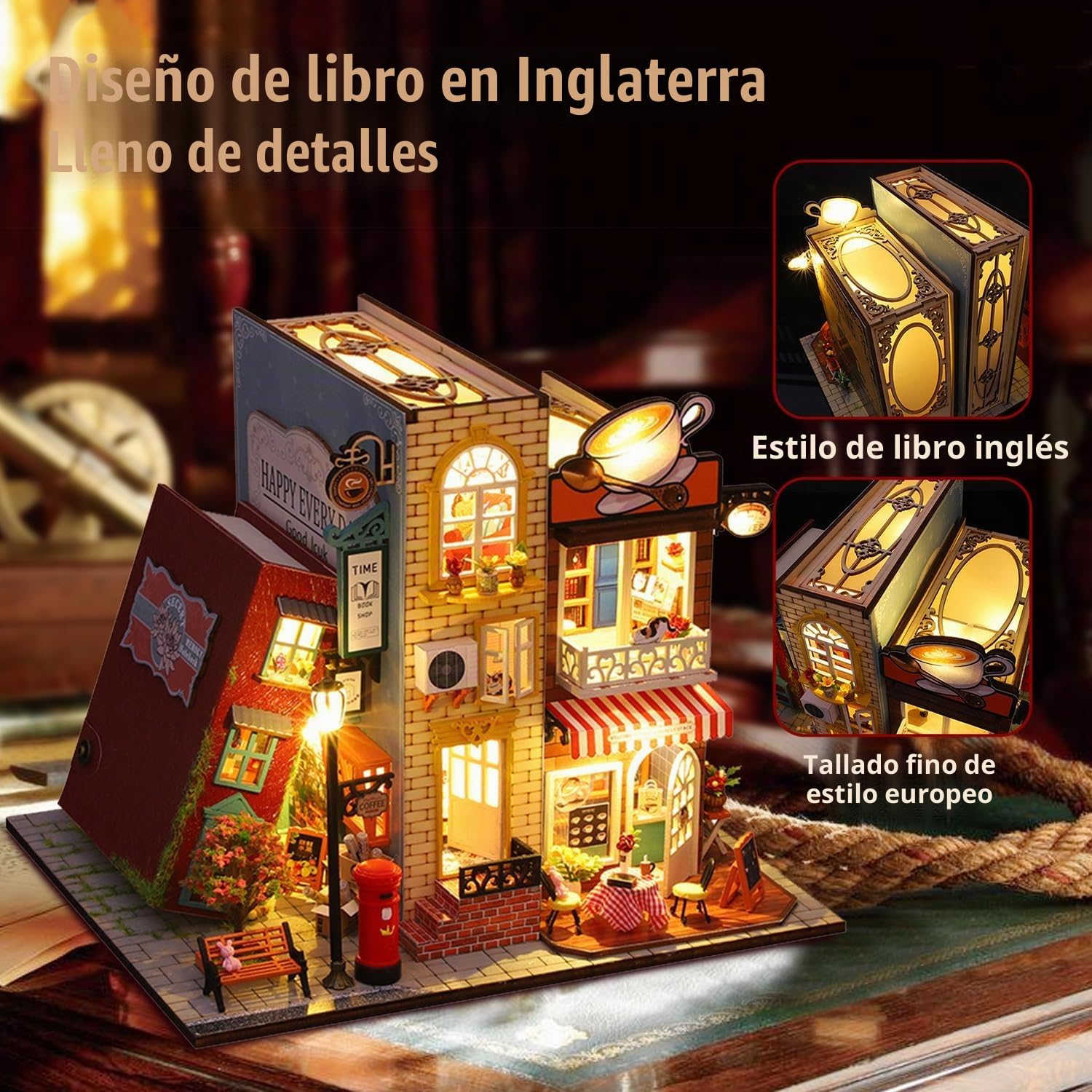 CRIOLPO Casa de Muñecas en Miniatura, Kit de Casa de Muñecas de Madera Kits de Modelos de Decoración, Kit de Book Nook DIY 3D para Adultos Niños Cumpleaños Regalos(Fuera del Libro)