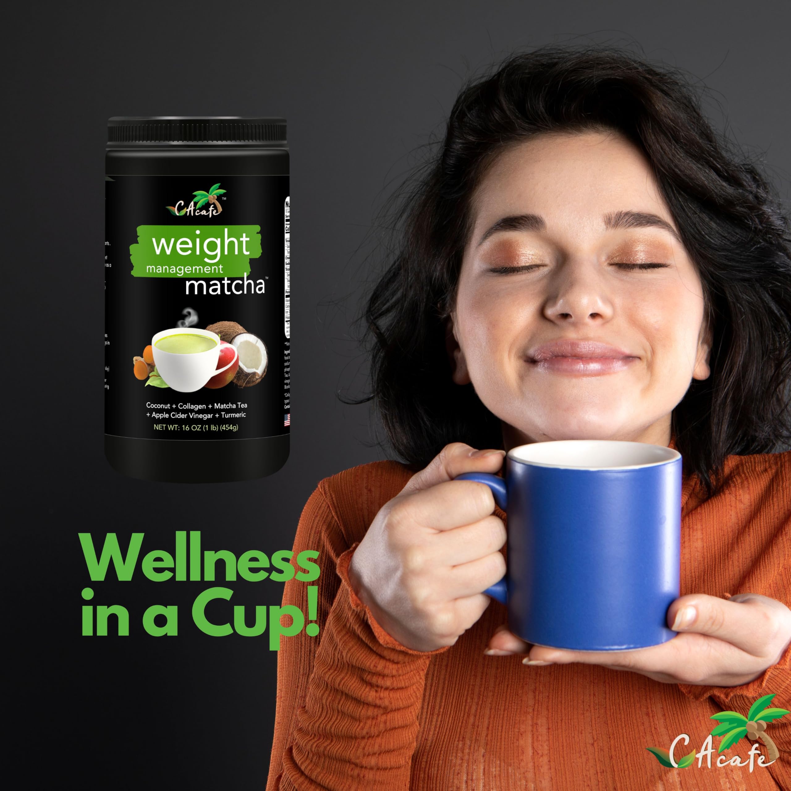 CAcafe Apple Cider Vinegar Turmeric Matcha Tea 9g Protein Ultimate Superfoods Blend of ACV Turmeric Collagen Coconut and — view 5