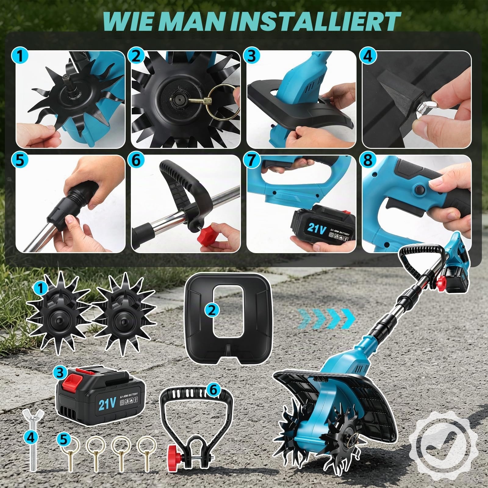 Akku Bodenhacke Motorhacke mit 2×2600mAh Akkus