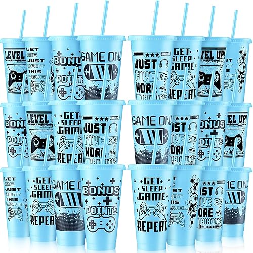 Vista 59 de Mifoci Vasos de plástico para videojuegos con tapas y pajitas, vaso reutilizable con tapa y pajita, lindo vaso de viaje para café helado, botella