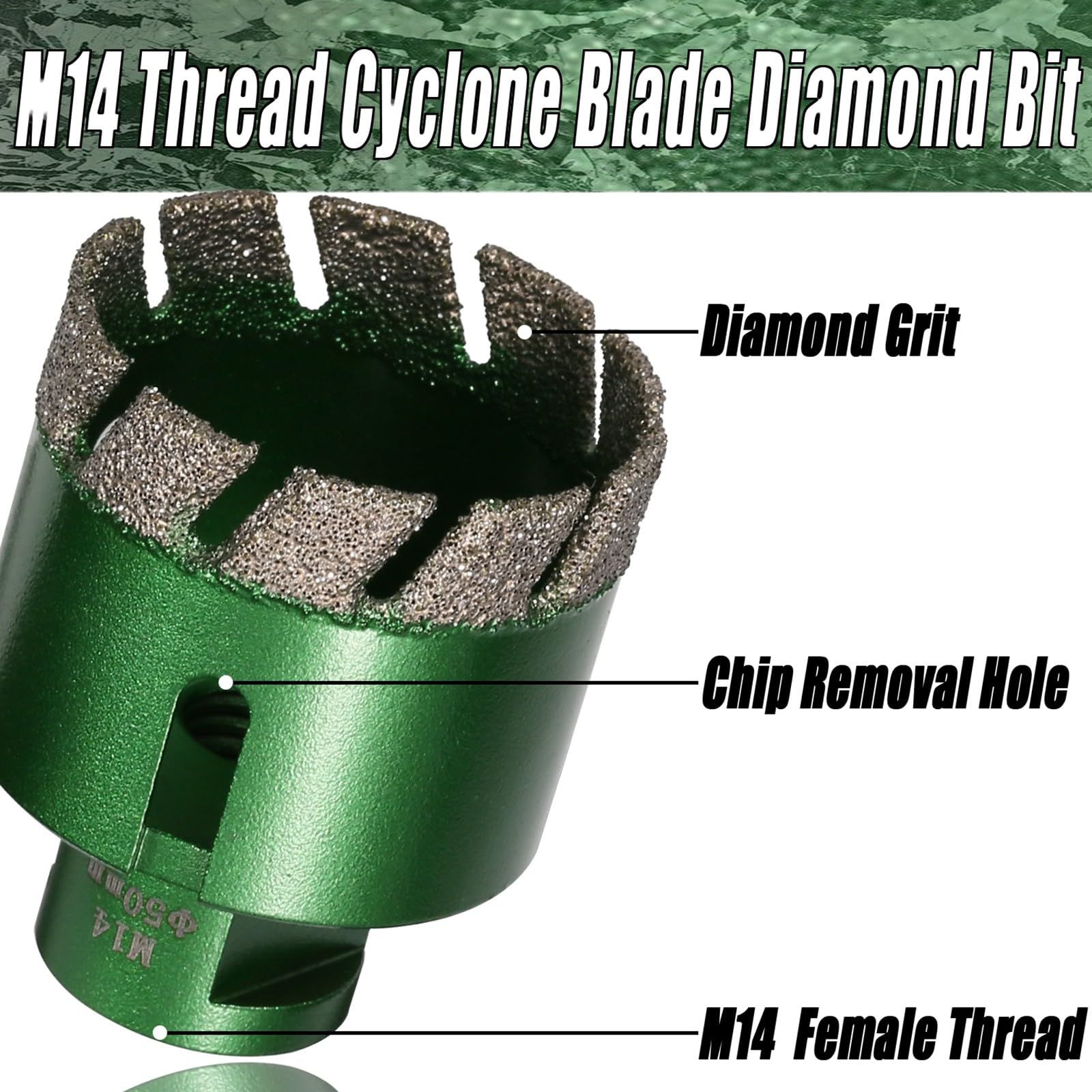 Vearter 65 mm Diamond Core Drill Bit, M14 Thread Connection Masonry Hole Saw - Image 3