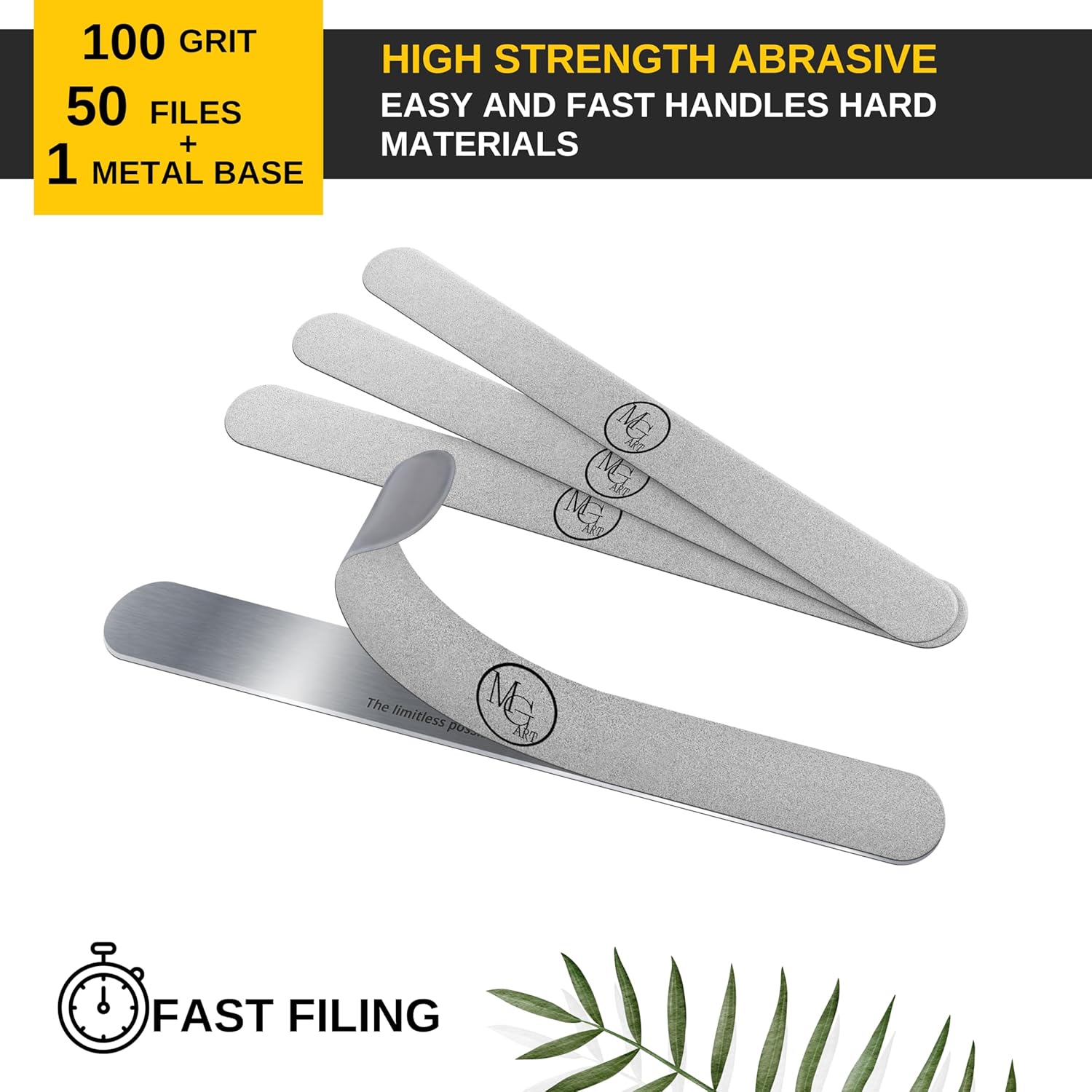 MGart Nail File 100 Grit Professional Russian Manicure Reusable Peel and Stick Nail Files, Replaceable Emery Boards, Steel Base, Manicure Tools for Salon, 50 pcs + 1 Metal Board Set