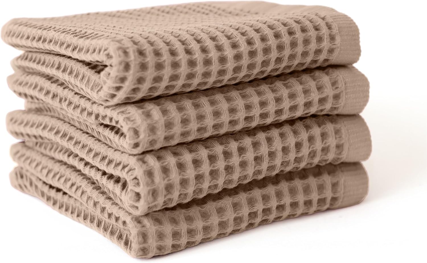 Premium Waffle Hand Towels Pack of 4 Extra Large 20x35 inch - 100% Turkish Cotton, Waffle Weave, Quick Dry, Lint Free, Super Absorbent, Thin Hand Bath Towel (Brown, Set of 4 Hand Towels)