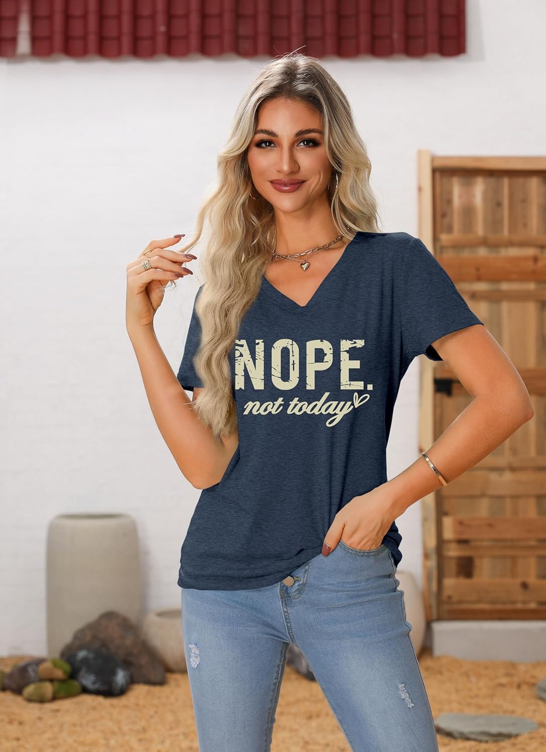 Nope Not Today T Shirt Women V Neck T Shirts Funny Letter Print Tees Summer Short Sleeve Tops Trendy Blouses - Image 2