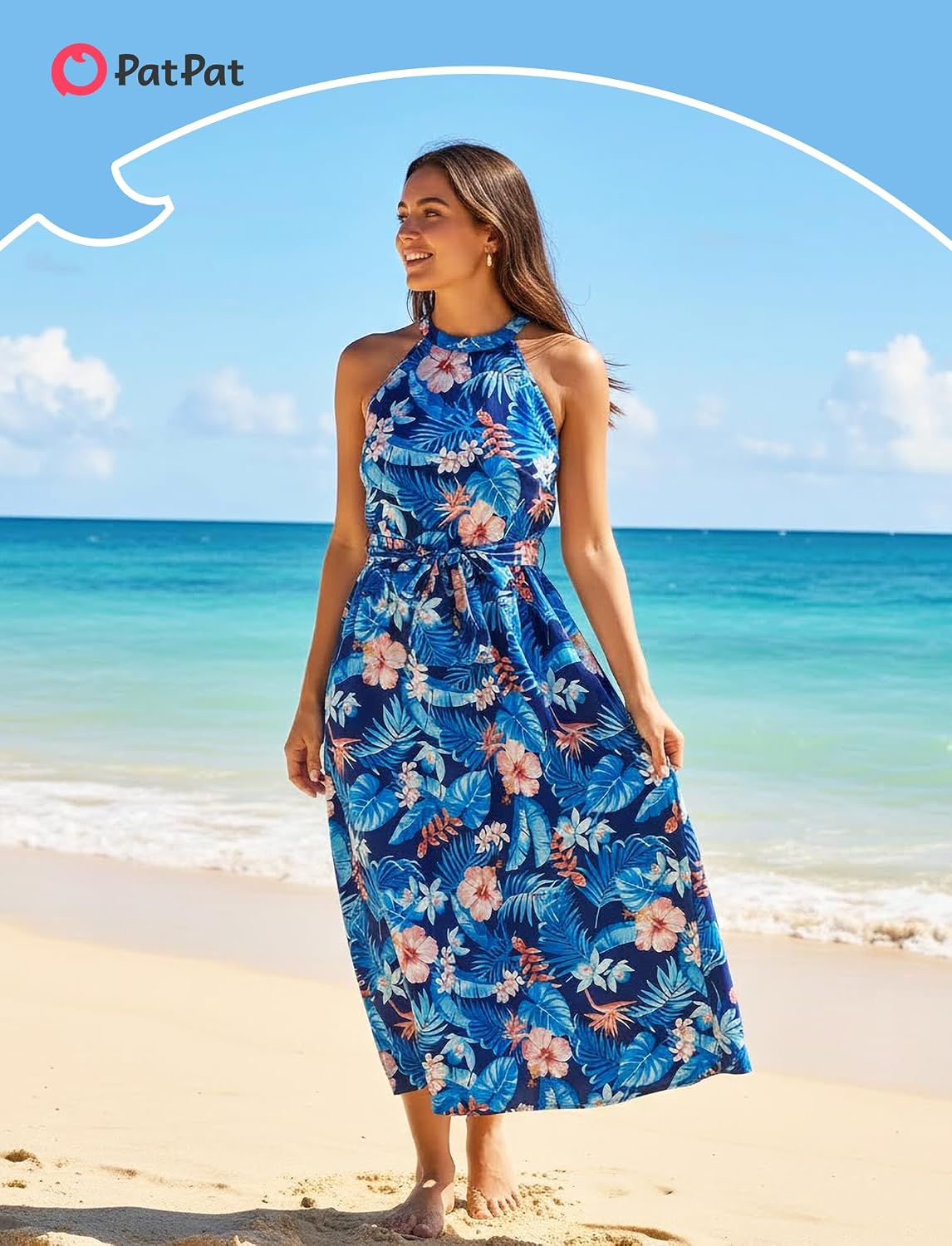 PATPAT Family Hawaiian Matching Outfits Mommy and Me Outfits Caribbean Vacation Summer Tropical Halter Sundresses and Shirts