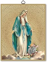 Bonella Brothers | Sacred Picture of Our Lady Miraculous on 8 mm Poplar MDF Wood with Gold Foil Mosaic Size 18 x 24 cm | Made in Italy