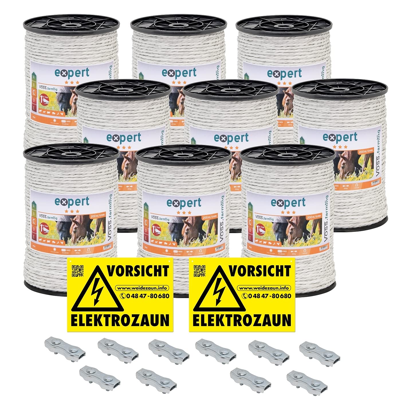 Produktbild von VOSS.farming Weidezaun Litze 400m, 3x0,25 Kupfer, 3x0,20 NIRO Weiß Grün Leitermaterial