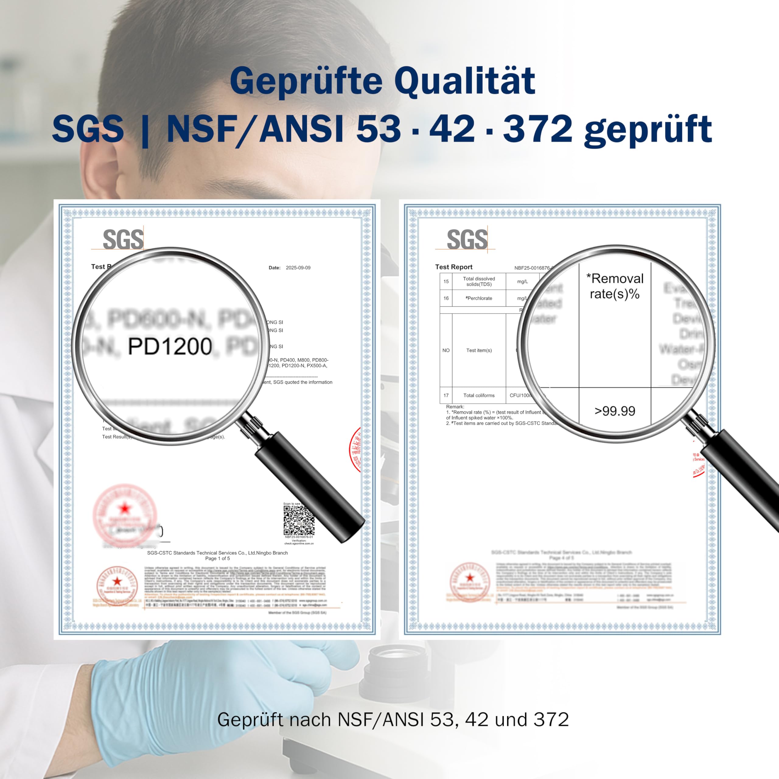 Frizzlife 1200GPD Umkehrosmoseanlage, NSF/ANSI 42&58&372-Standards Untertisch Osmoseanlage, Entkalkungsanlage RO System, Reduziert TDS & PFAS, 3:1 Rein zum Abfluss, Intelligenter Wasserhahn, PD1200