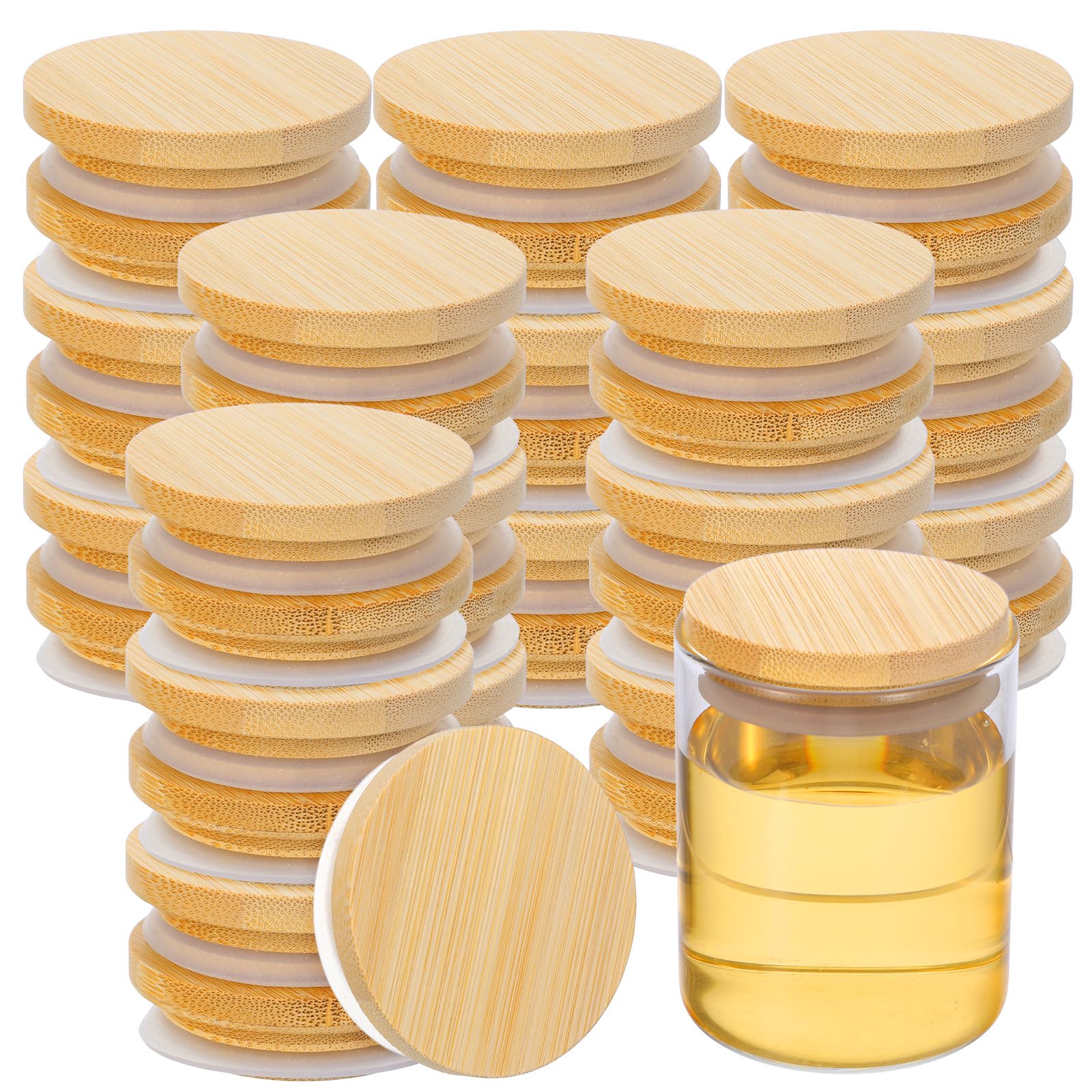 Photo 1 of 40 Pack Reusable Bamboo Lids with Silicone Rings for Oui Yogurt Jars – Yogurt Jar Lids Set, Airtight Wooden Covers for Food Storage (Jars Not Included)
