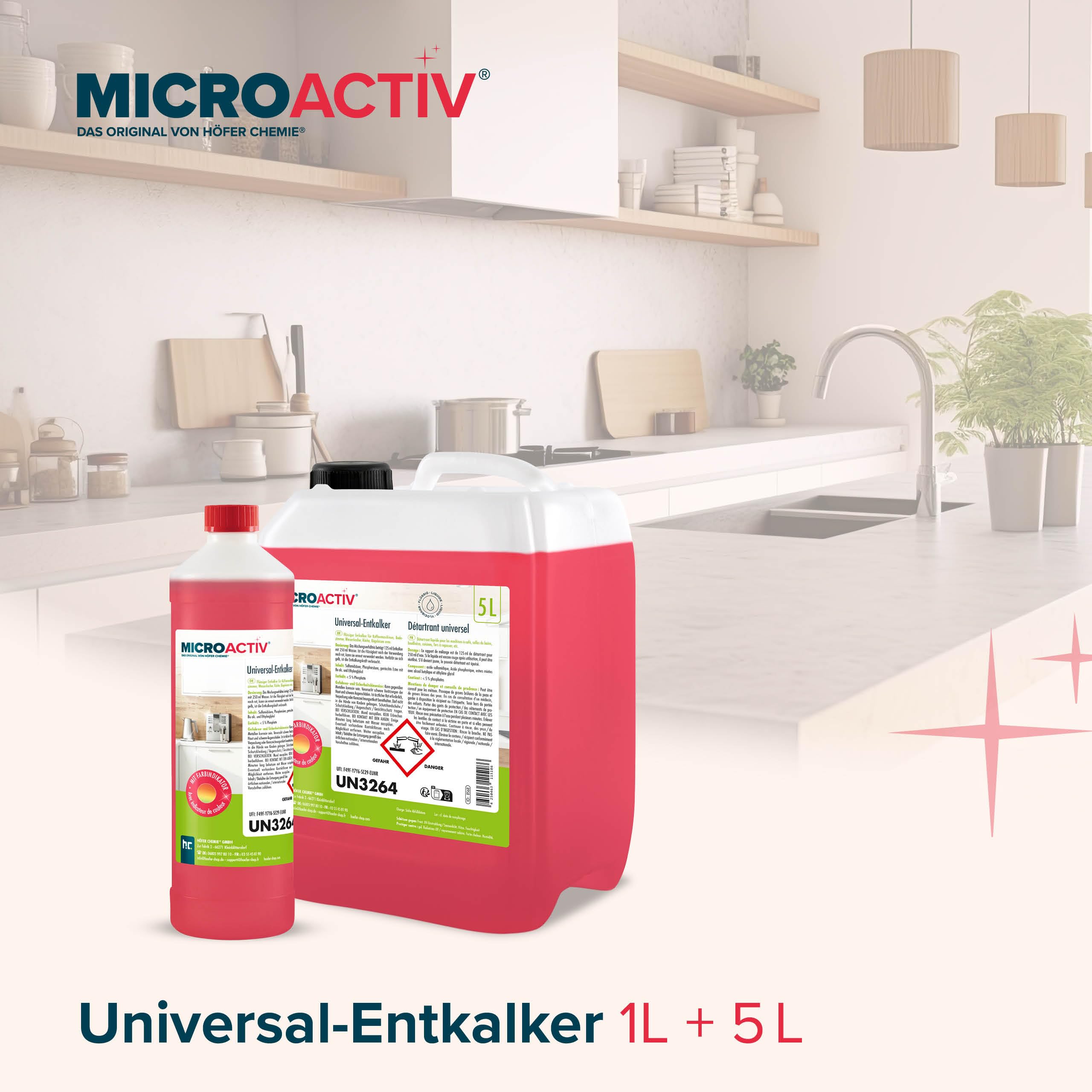 Höfer Chemie 4 x 5 L (20 L) Universal Entkalker | Mit Farbindikator für Kaffeemaschinen & Kaffeevollautomaten