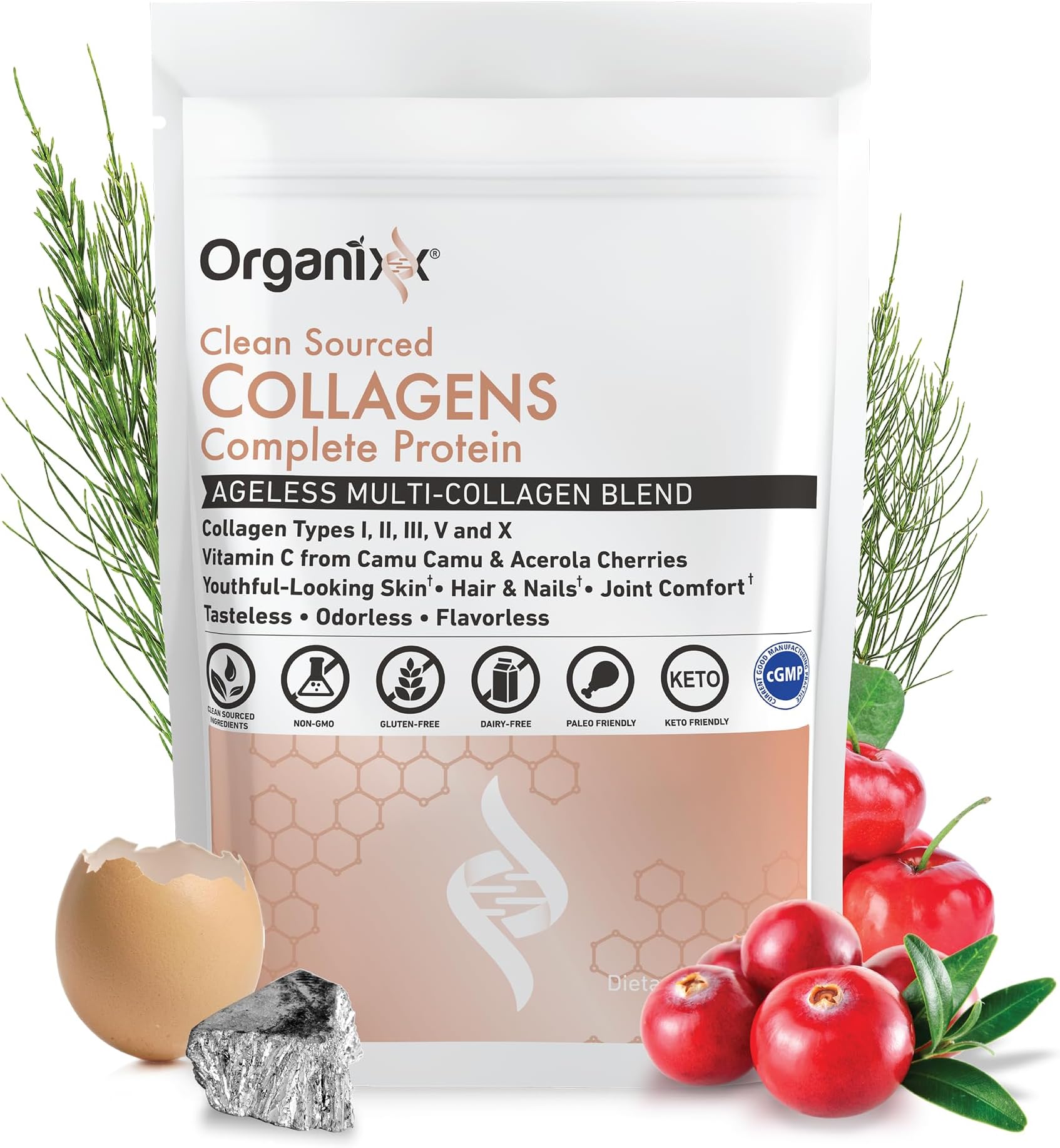 Collagen Peptides Powder With Vitamin C, Hydrolyzed Collagen Type I, Ii, Iii, V And X, For Hair, Nails, Skin, Bones And Joints, To Fight Aging