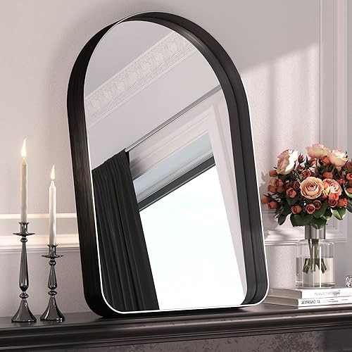 Miniatura 1 de TETOTE Espejo arqueado negro para baño, espejo de tocador montado en la pared de 24 x 36 pulgadas, espejo de granja con marco de metal negro mate