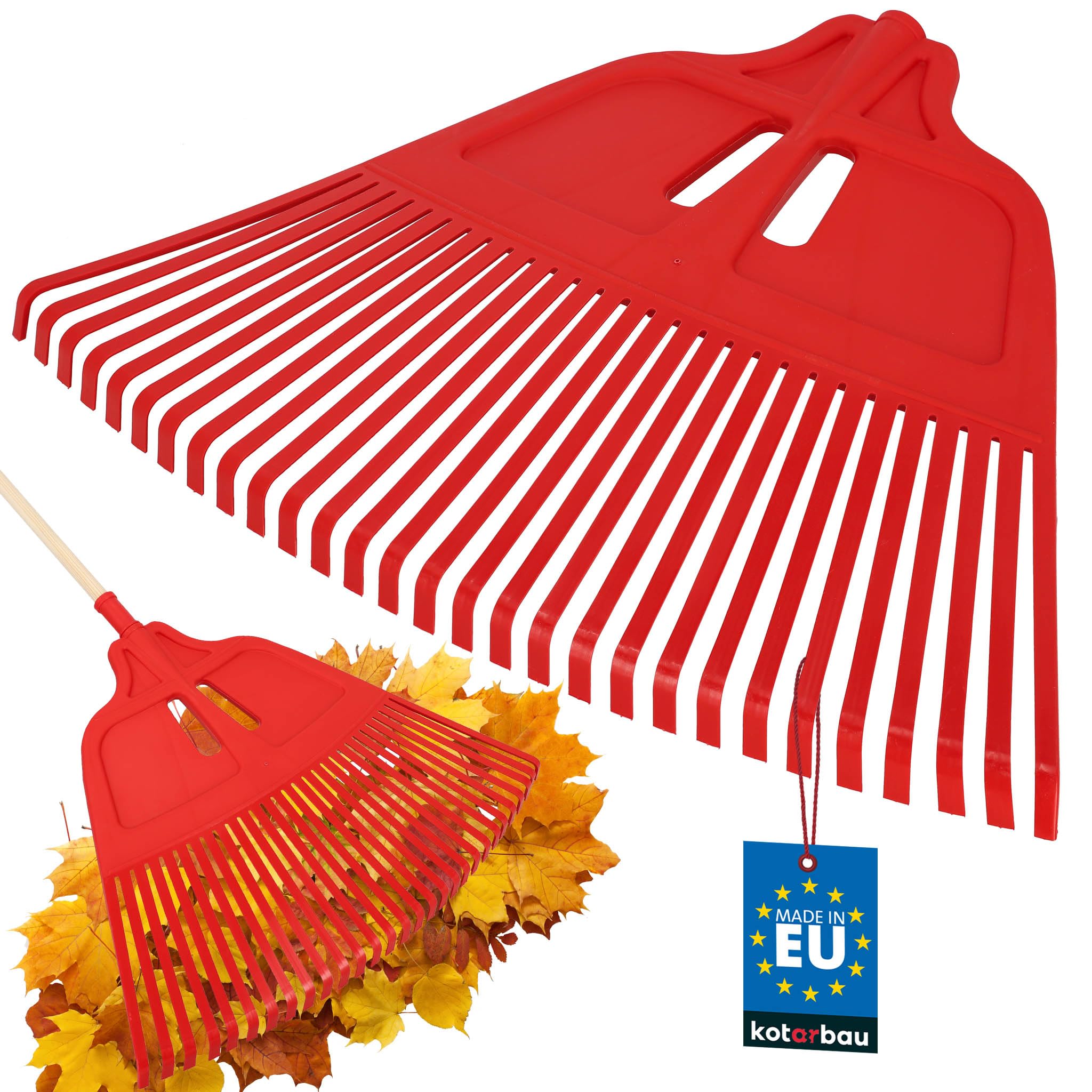 KOTARBAU® Rastrillo Hojas Jardin - Plástico - 68 cm - Sin Mango - Extra-Click - Rastrillo Jardin - Herramienta Jardinería - Rastrillos para Cesped - Ligero - Fácil De Guardar - Rojo