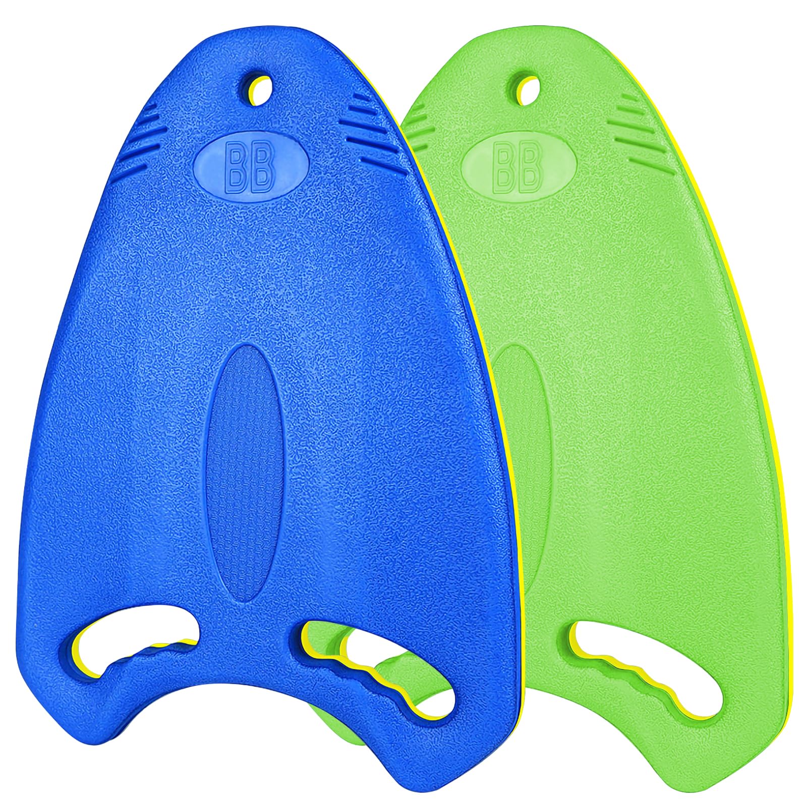 2 PCS Swimming Kickboard for Swimming Training Aid EVA Shark Fin Swim Board Anti-Slip Smooth Edge and Integrated Hole Handle for Adults & Kids (Blue+Green)