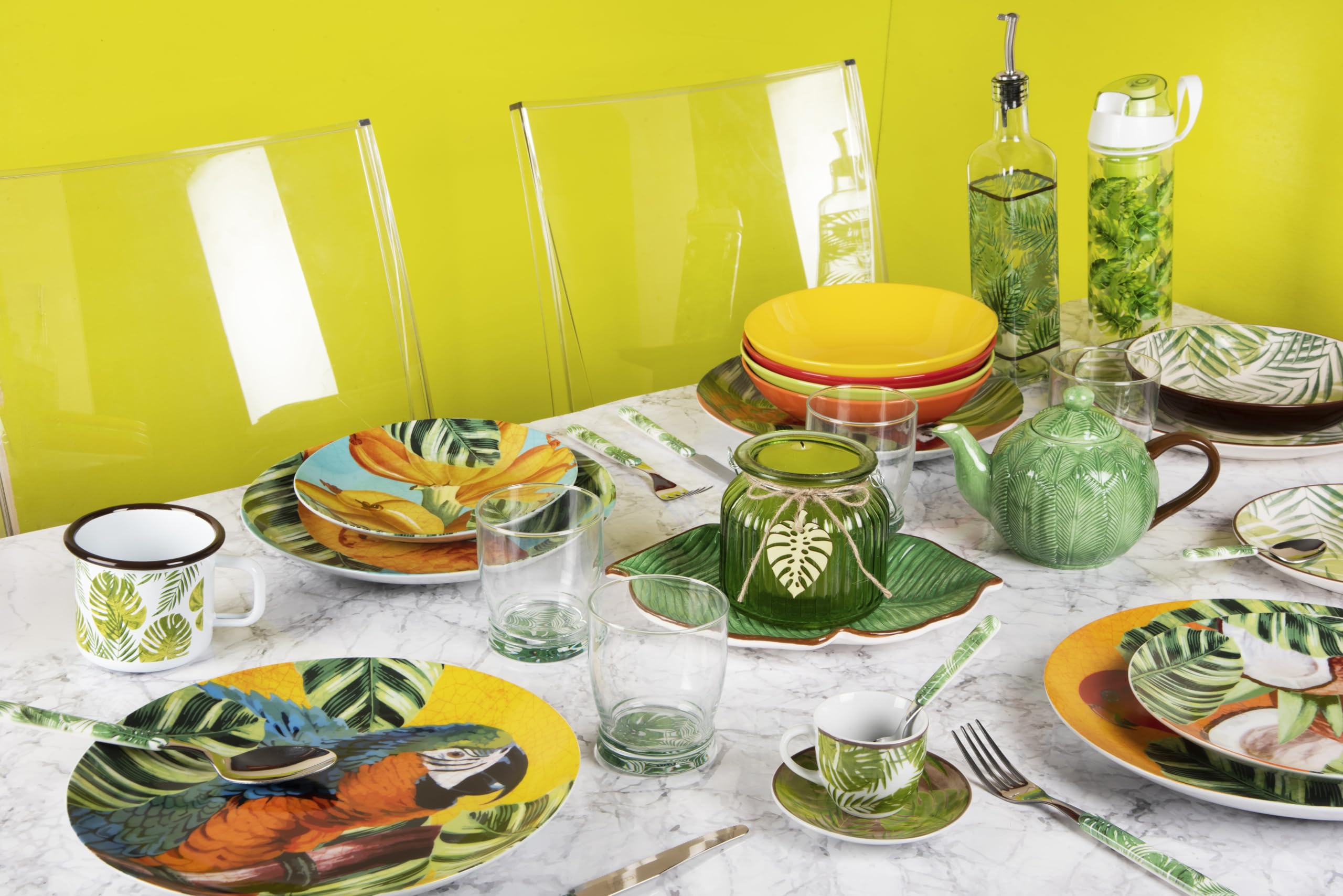 Excelsa Foliage Lot de 6 assiettes en forme de feuille en céramique, vert