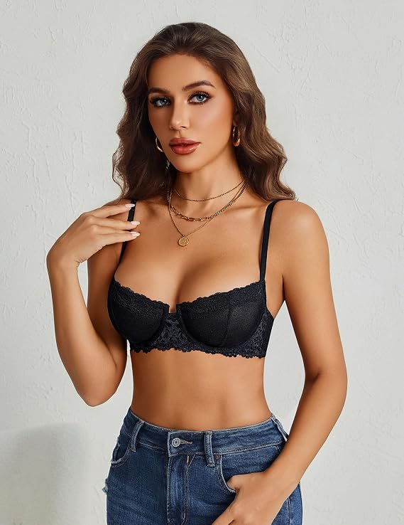 Avidlove Lace Balconette Women's Sexy Bra Mesh Underwire Everyday Bra Unlined Lingerie