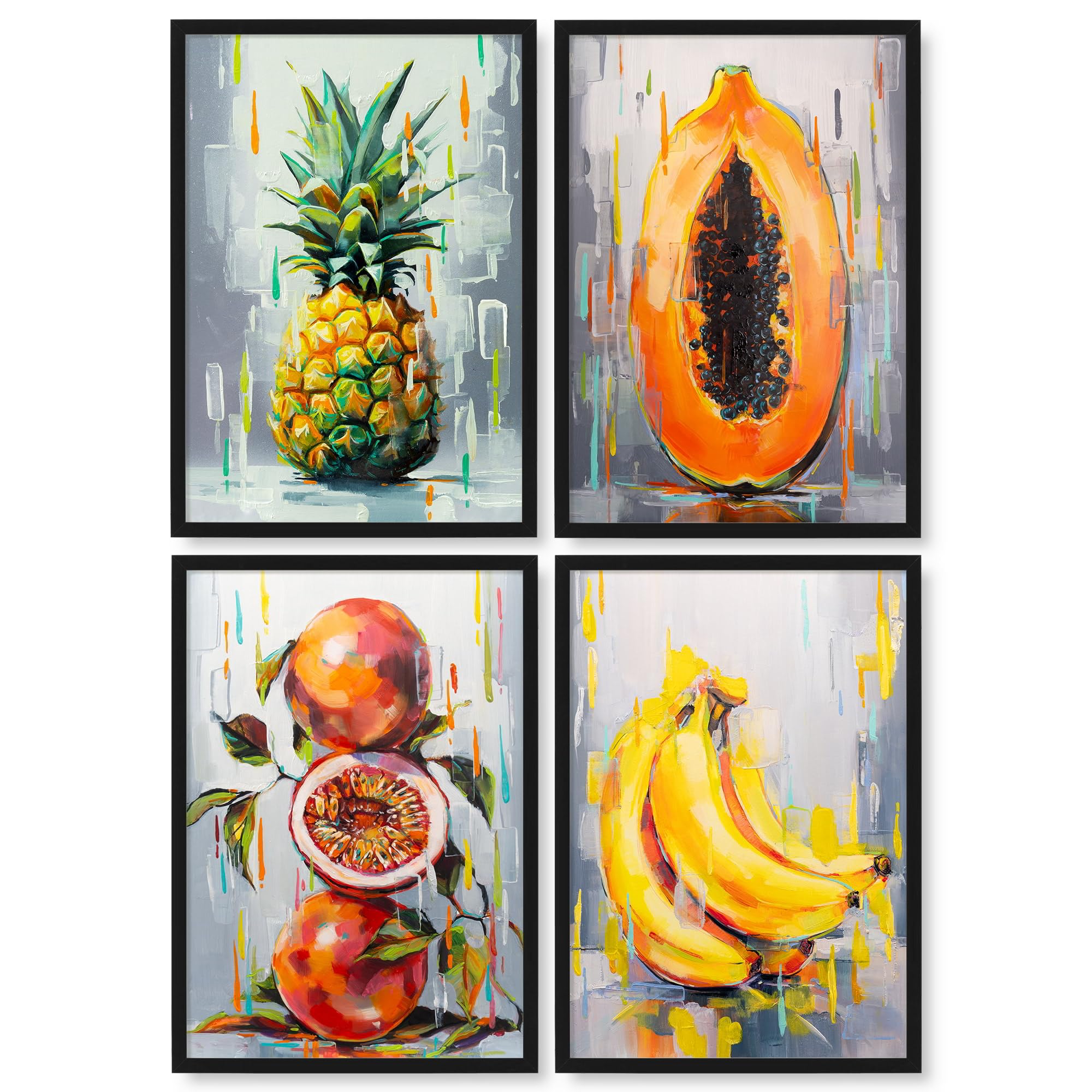 Tropical Fruits wall art prints by Mari Gru - Set of 4. Modern home decor for kitchen, living room, bedroom (5x7" (13x18cm))