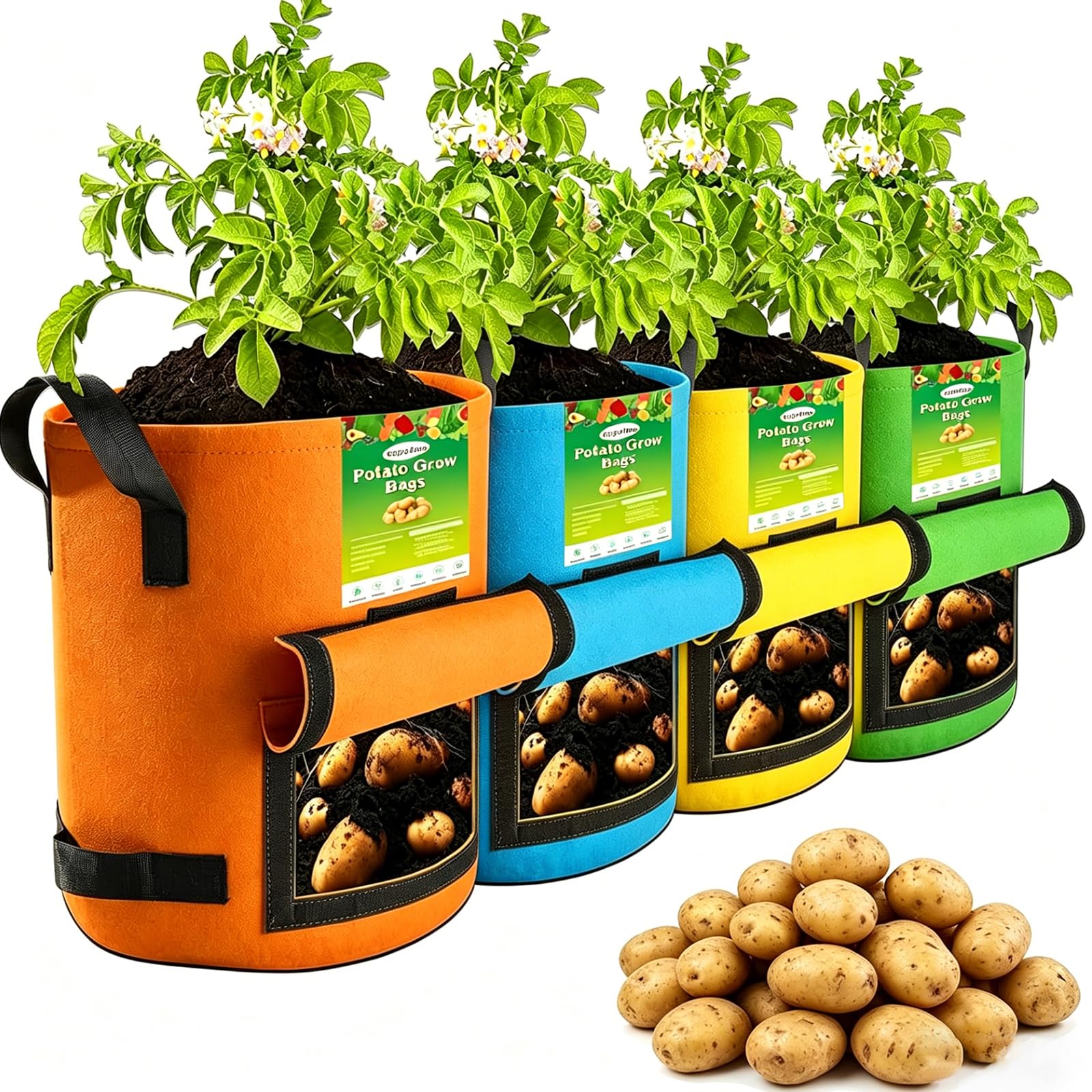 Bolsas de cultivo de patatas transpirables con ventana de cosecha