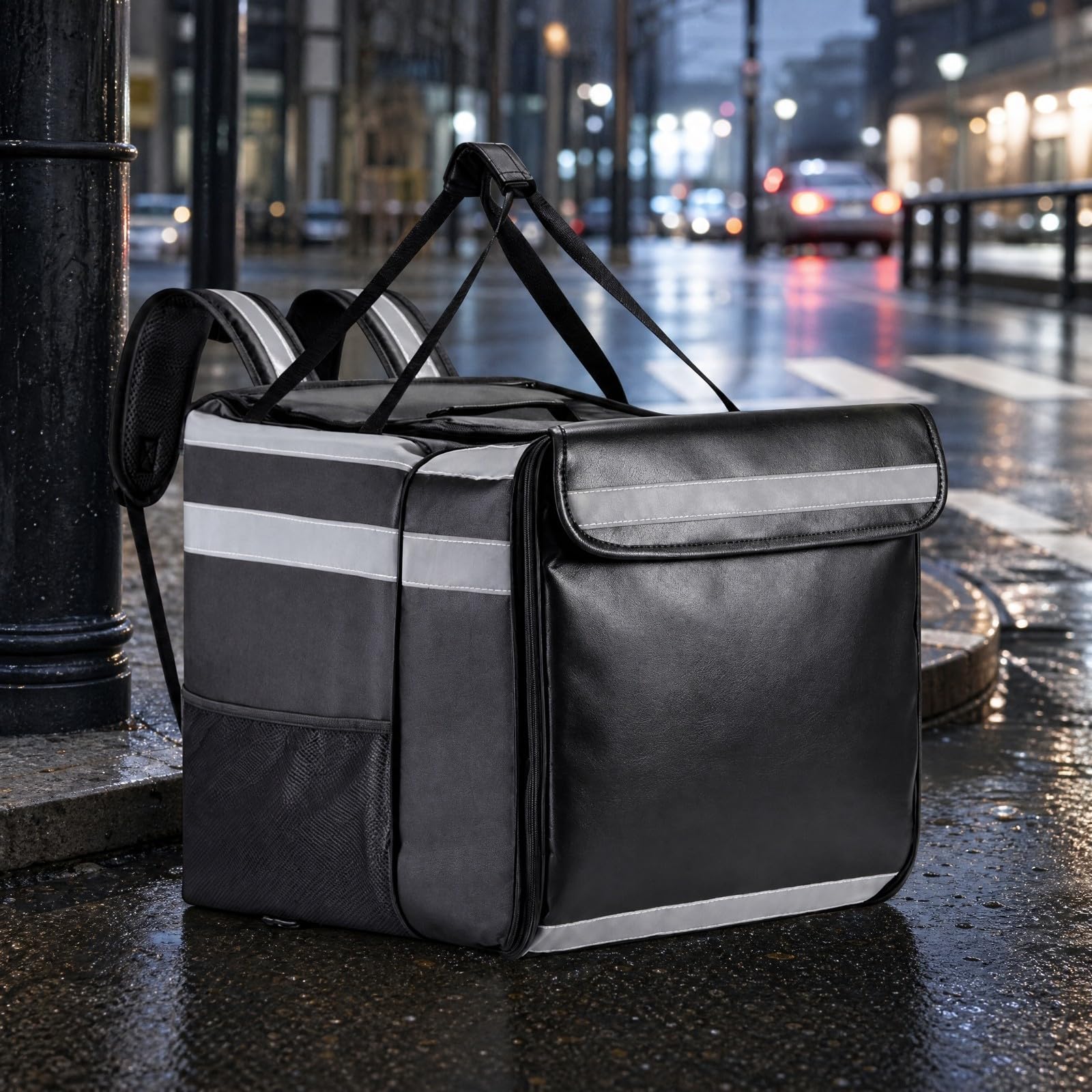 Bolsa Térmica Transporte Plegable | Acolchada, Mochila Térmica con Divisor, Cómoda, para Reparto para Entrega, Negro
