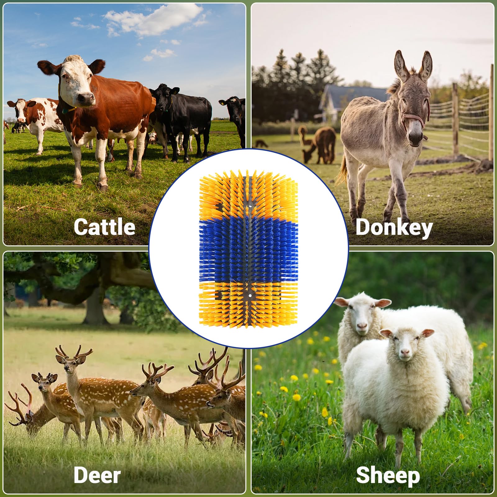 GarveeTech Set di 2 spazzole per la cura dei peli e dei cavalli e degli animali da fattoria, utilizzabili su entrambi i lati per la pulizia della schiena e alleviare il prurito, incluse viti di