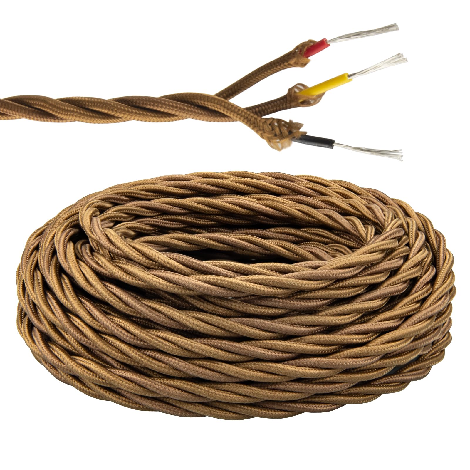 10M Cavo Elettrico Corda Vintage 3 Fili 3x0,75mm² Marrone | 10M, Cavo Corda Canapa Retrò, Con Messa a Terra, Per Lampade e Lampadari, Progetti Fai da Te